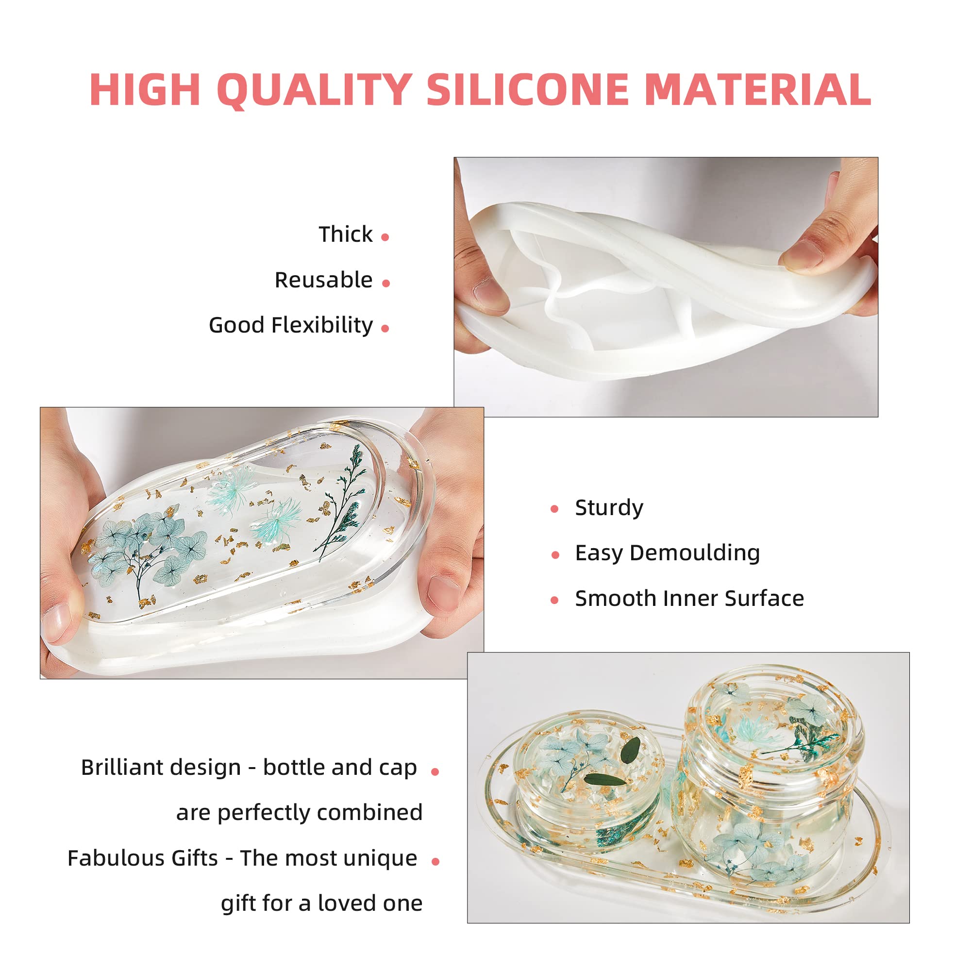 3-Piece Silicone Molds for Epoxy Resin - Rolling Tray, Pudding Jar with Lid & Grinder Molds | DIY Resin Casting Kit for Storage, Decoration & Craft Projects | Perfect for Home Decor, Jewelry Making & Gift Ideas