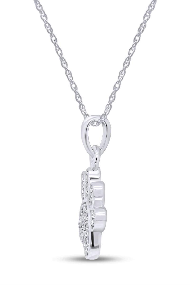14K Gold Over Sterling Silver White Natural Diamond Dog Paw Charm Pendant Necklace (0.1 Ct) - Perfect Gift for Pet Lovers, Birthday & Anniversary Jewelry