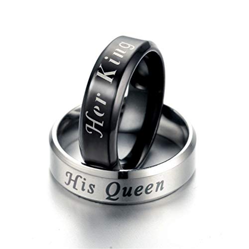 His & Hers Matching Wedding Bands Set - Stainless Steel Couples Rings for Men and Women | Her King Black & His Queen Silver Bridal Rings | Perfect for Anniversaries, Vows Renewal & Romantic Gifts