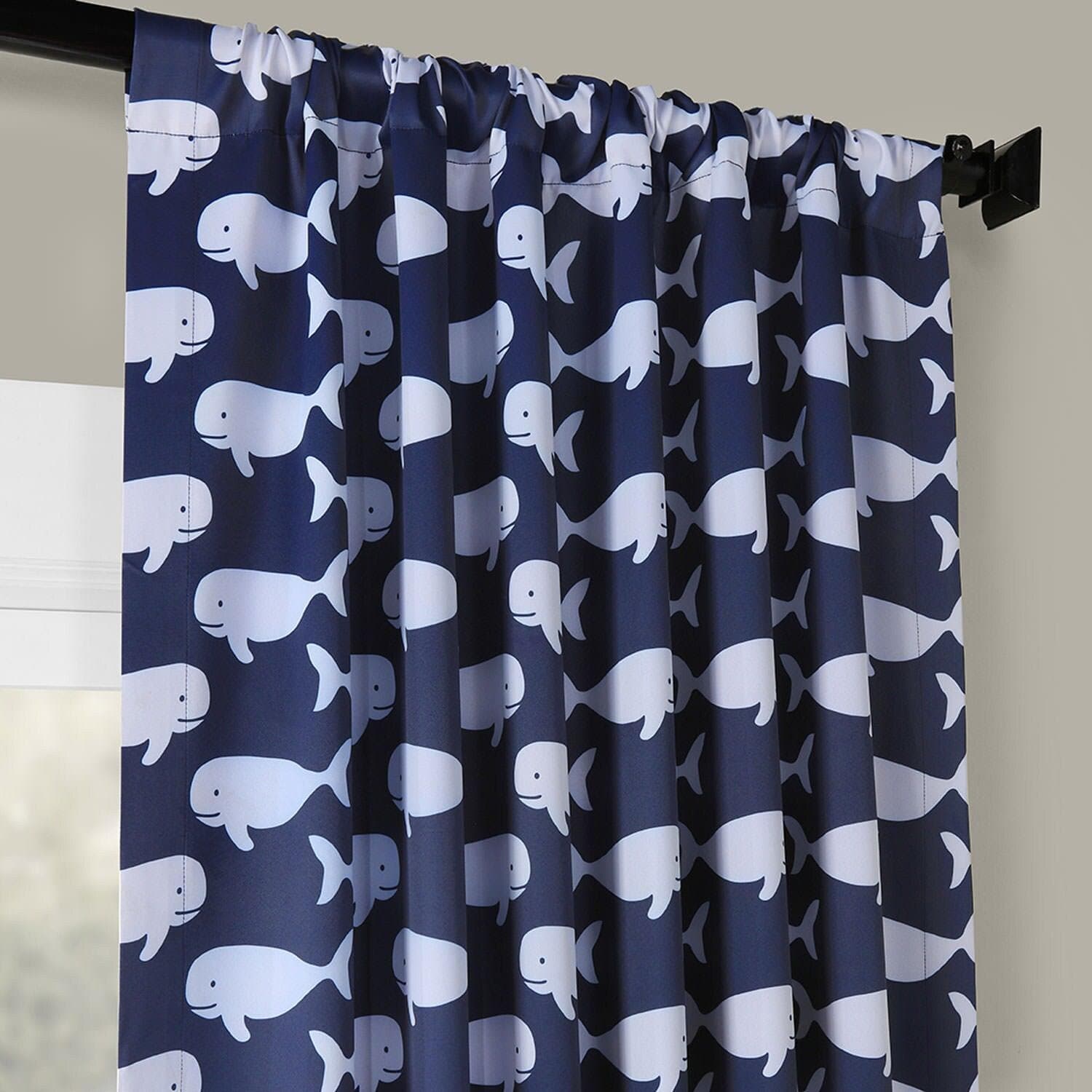 Migaloo Navy Emblem Blackout Curtains for Bedroom - Light Blocking Thermal Insulated Window Drapes for Home, Nursery & Office - Perfect for Shift Workers & Light Sleepers