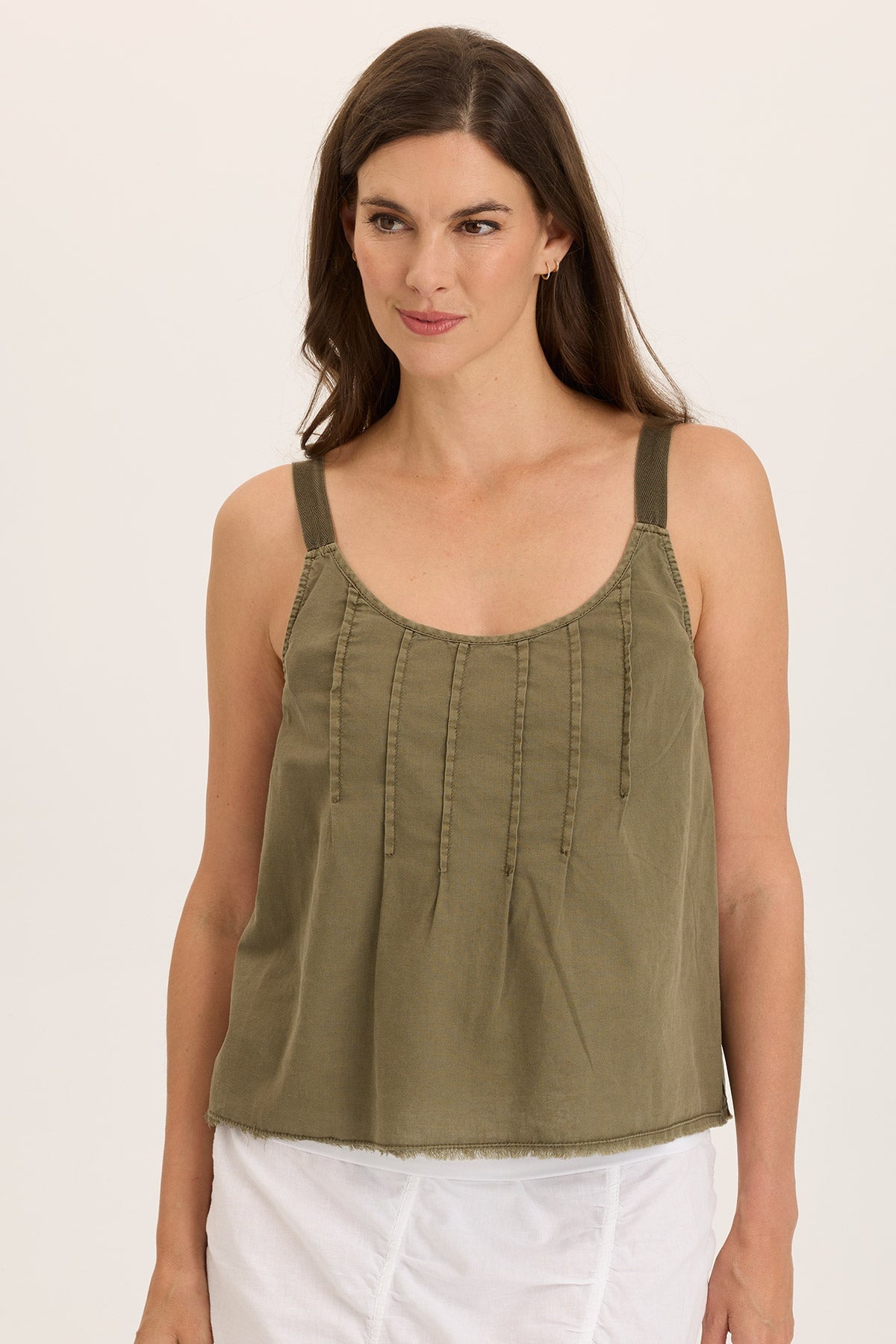 Shawnie Linen Billowy Pintuck Tank Top - Women's Breathable Summer Blouse for Casual Outings & Beach Vacations