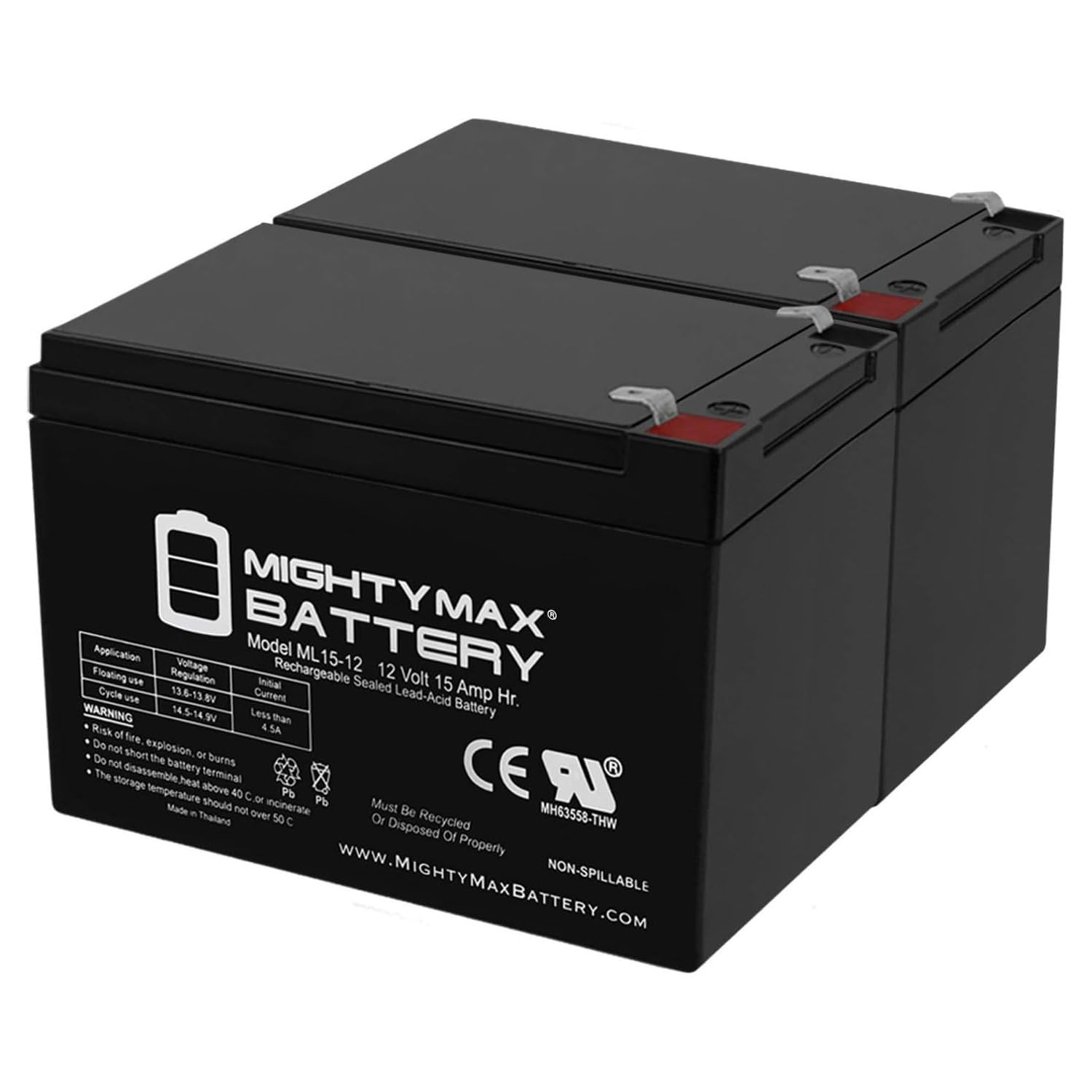 Mighty Max 12V 15AH F2 Replacement Battery for APC UPS - 2 Pack - Backup Power for Computers, Routers, and Home Office Equipment