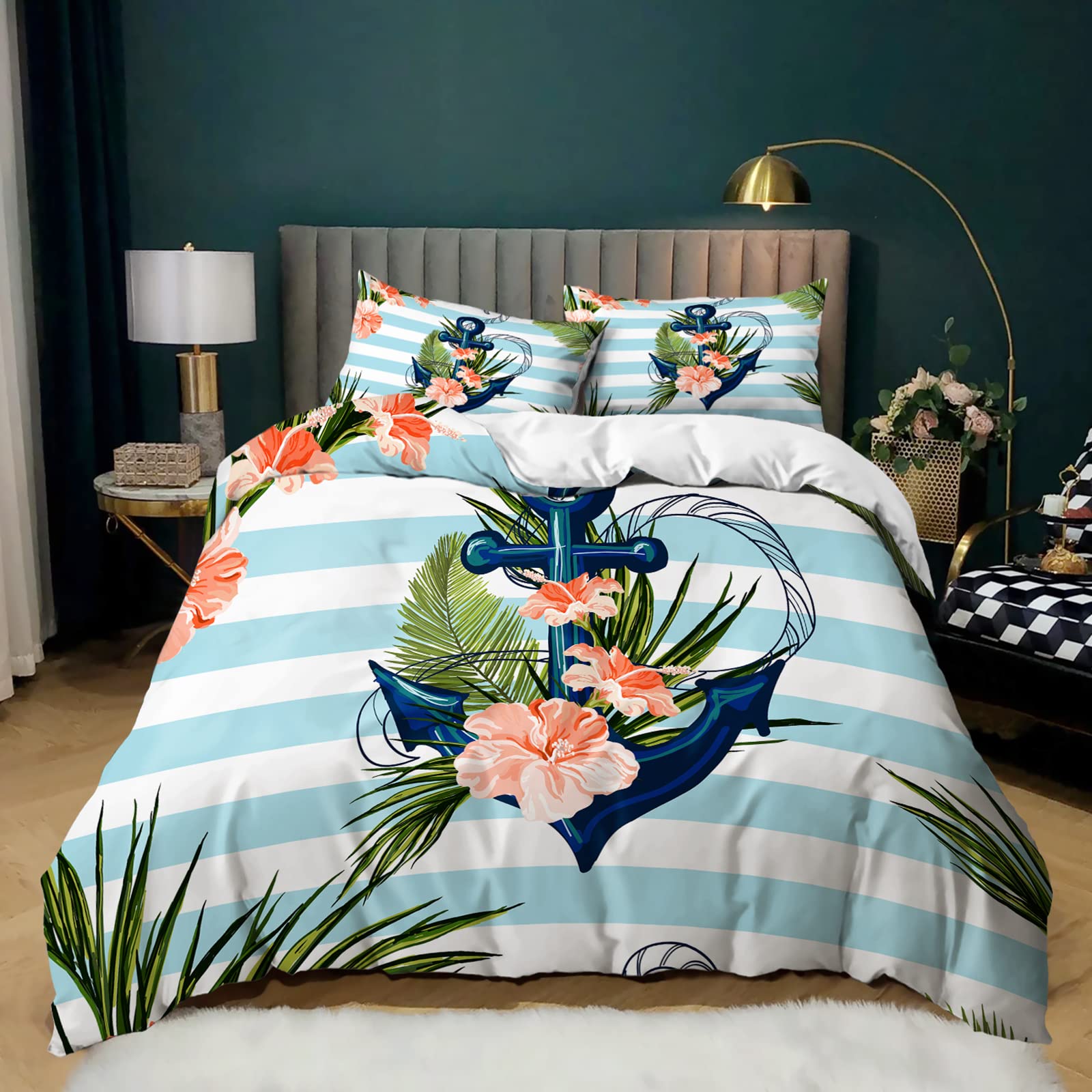 AILONEN Nautical Theme Twin Size Duvet Cover Set - Ocean Sea World Bedding for Boys, Girls & Kids with 2 Pillow Shams & Zipper Closure | Perfect for Coastal Themed Bedrooms, Kids' Rooms & Beach House Decor