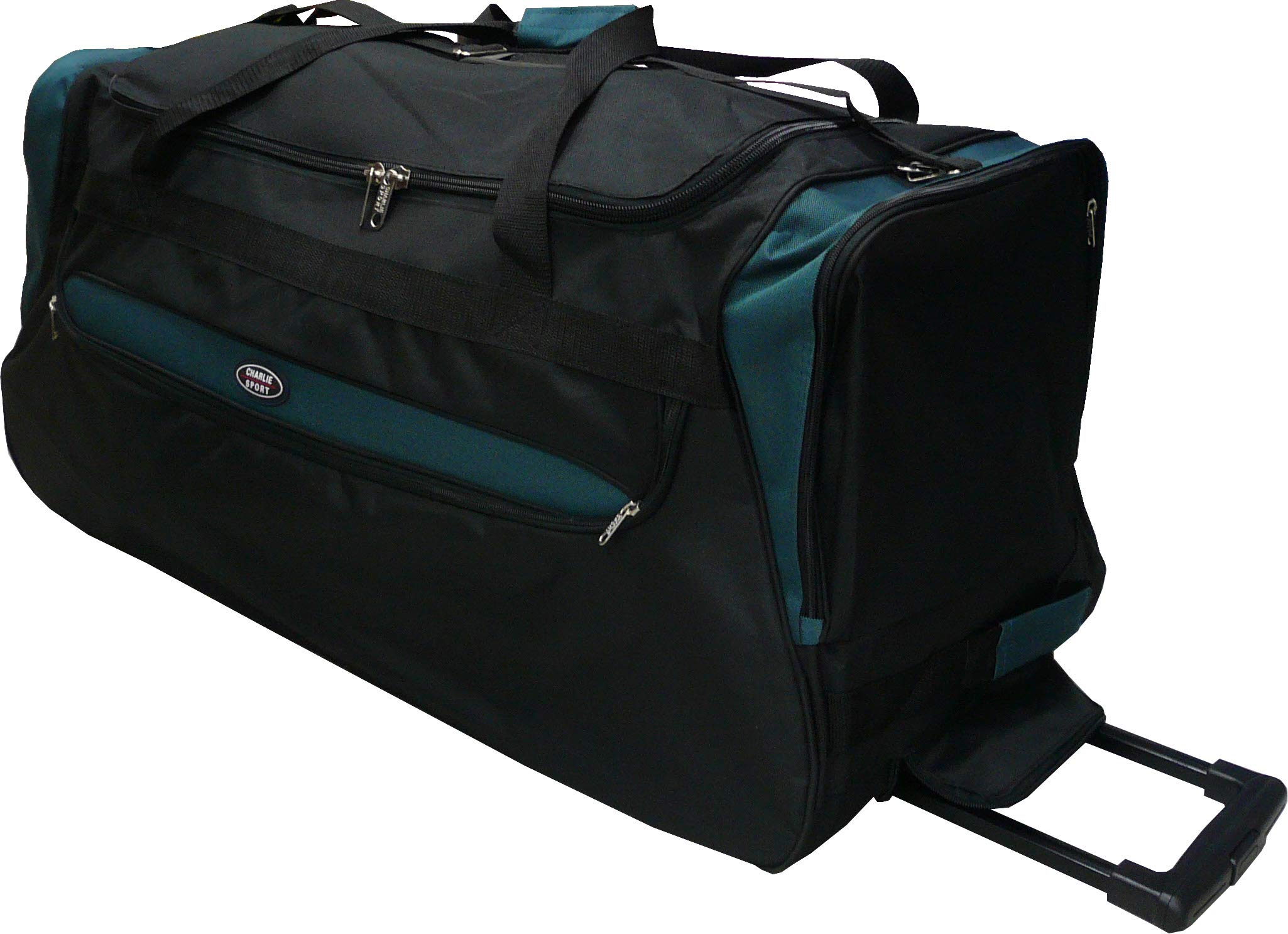 36-inch Rolling Duffle Bag - Large Expandable Travel Luggage with Wheels (Black/Turquoise) for Gym, Camping, Business Trips & Airplane Carry-On