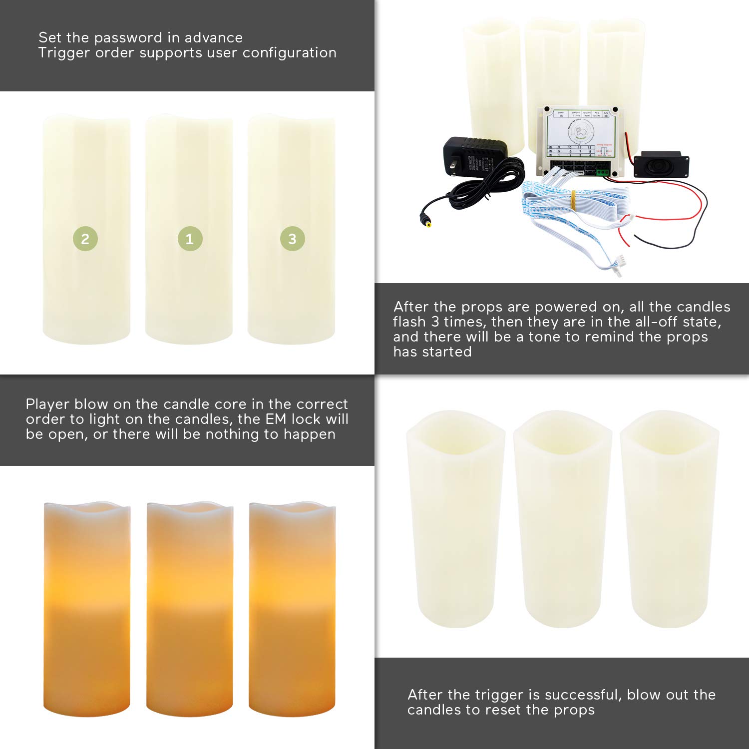 Realistic Escape Room Candle Props - Blow On/Out to Unlock Puzzle Game (Set of 6) for Indoor Adventure Games, Mystery Parties & Team Building Activities