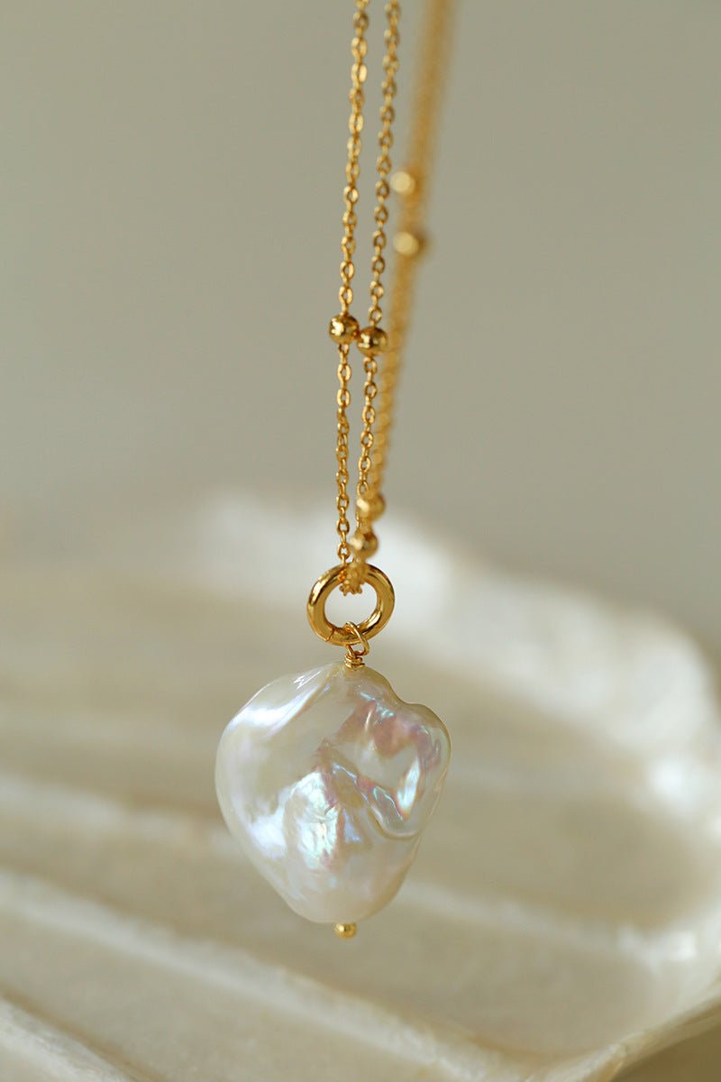 Double Layer Chain Baroque Pearl Pendant Necklace for Women - Elegant Single Pearl Jewelry for Party, Wedding & Special Occasions