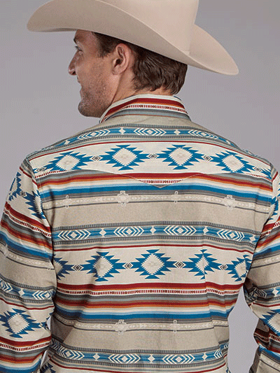 Roper Men's Long Sleeve Aztec Print Shirt - Brown Horizontal Pattern Casual Button-Up Shirt for Outdoor Activities, Parties, and Everyday Wear