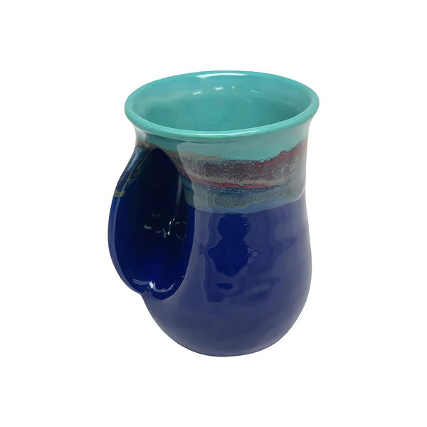 Left-Handed Handwarmer Mug with Clay in Motion Design - Mystic Waters #20MW | Perfect for Coffee, Tea & Hot Drinks at Home or Office