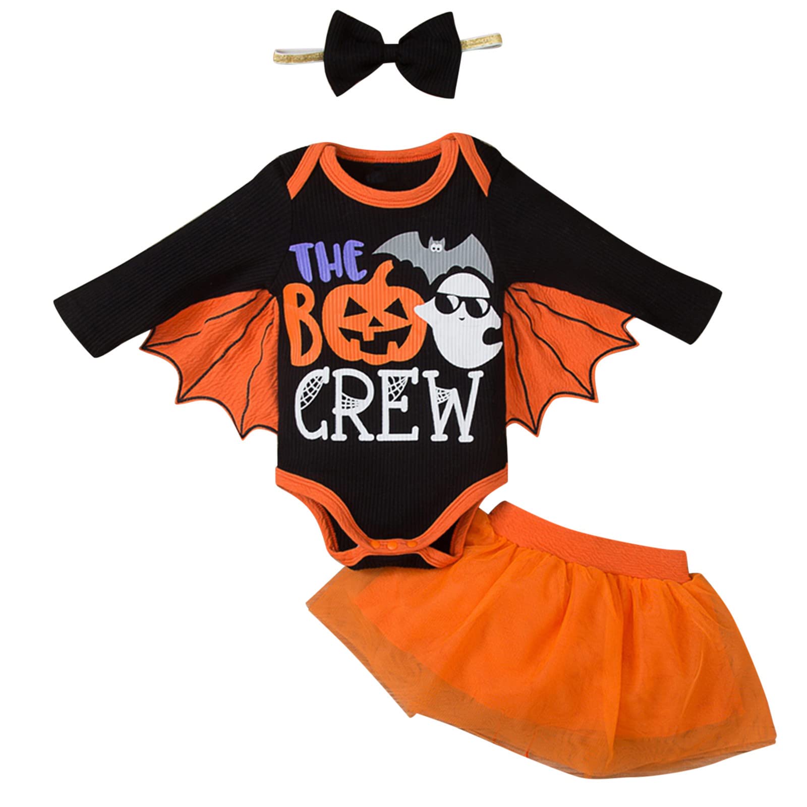 Adorable Newborn Baby Girl Halloween Costume - Letter Print Long Sleeve Jumpsuit with Mesh Tulle Skirt & Headband | Fall Outfit for Photoshoots, Parties & Trick-or-Treating