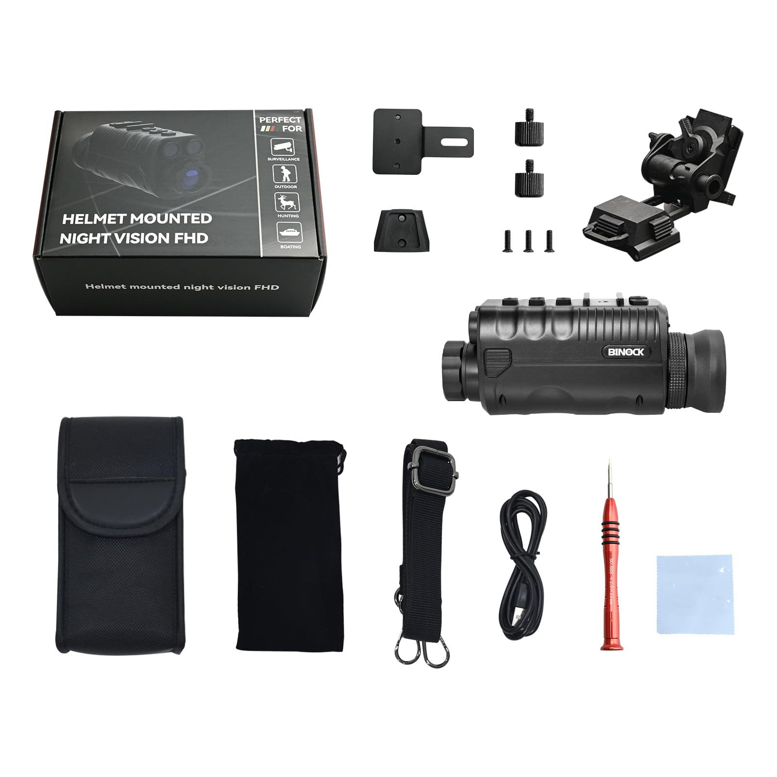 BINOCK NVG40 Pro WiFi Night Vision Goggles for Adults - Helmet Mounted OLED Large Circular Screen Monocular with Dual IR 850nm & 940nm, 4K Video Recording, Shockproof Design - Perfect for Camping, Hunting, Night Surveillance & Outdoor Adventures