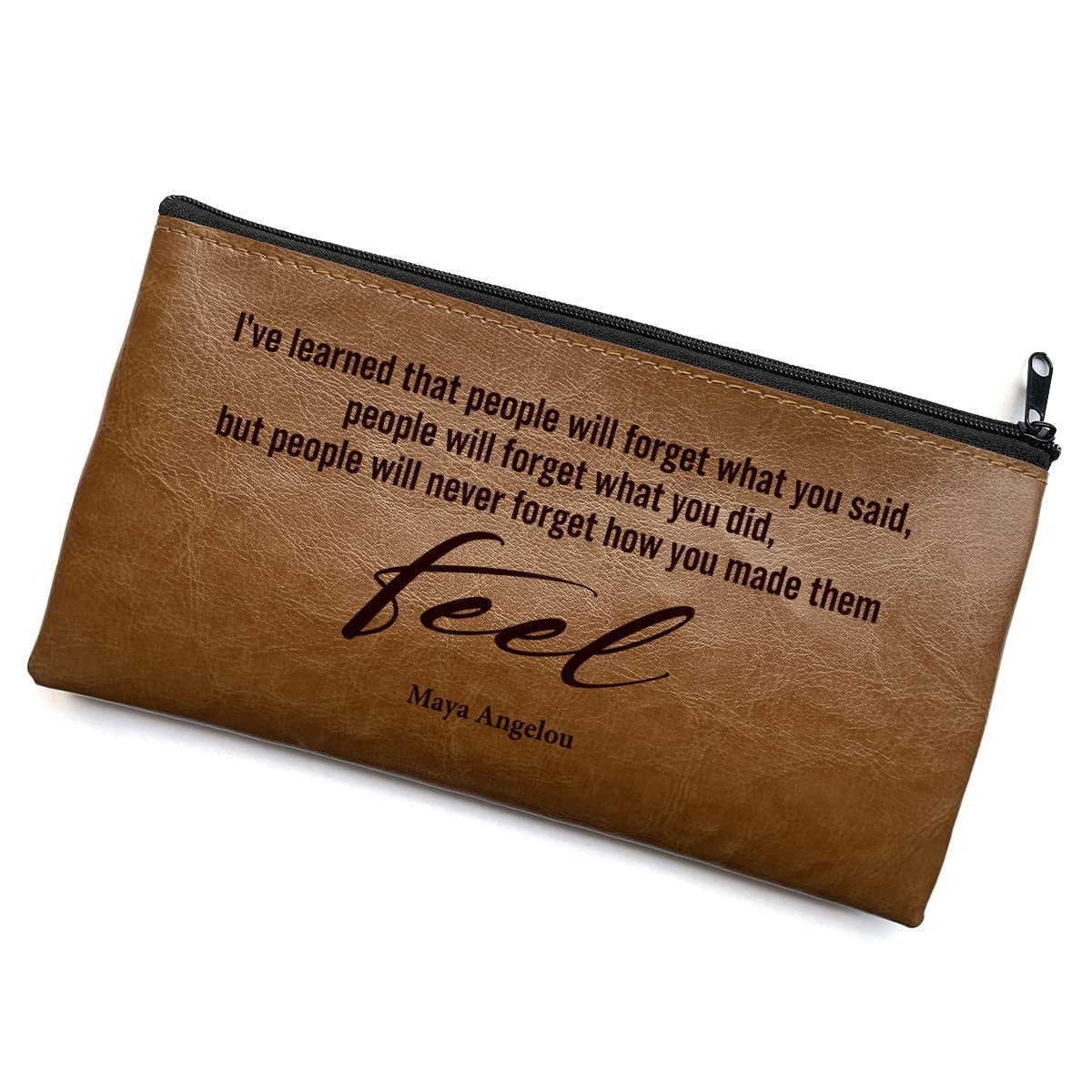 Engraved Leather Pencil Case - Vintage Zipper Pouch for Students & Office