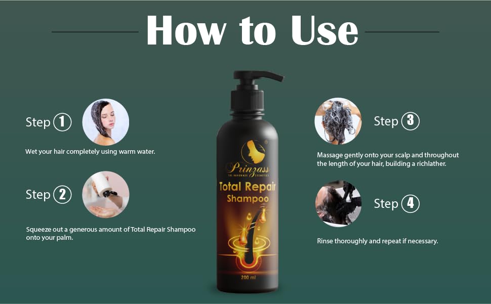 Prinzass Herbal Total Repair Shampoo for Hair Fall Control - Anti-Dryness & Split Ends Treatment with Natural Ingredients | 200ml | Revitalizes Dull, Rough Hair for Daily Nourishment & Shine