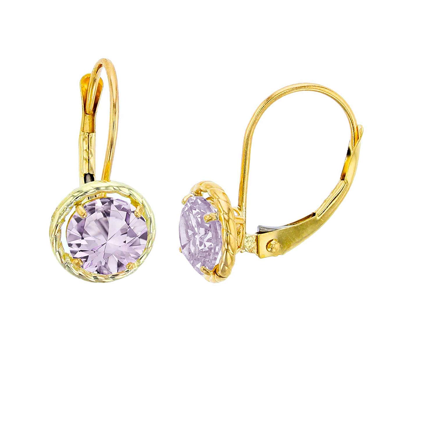 10K Yellow Gold 6mm Round Rose De France Gemstone Rope Frame Leverback Earrings for Women - Elegant Dangle Earrings for Wedding, Party & Special Occasions