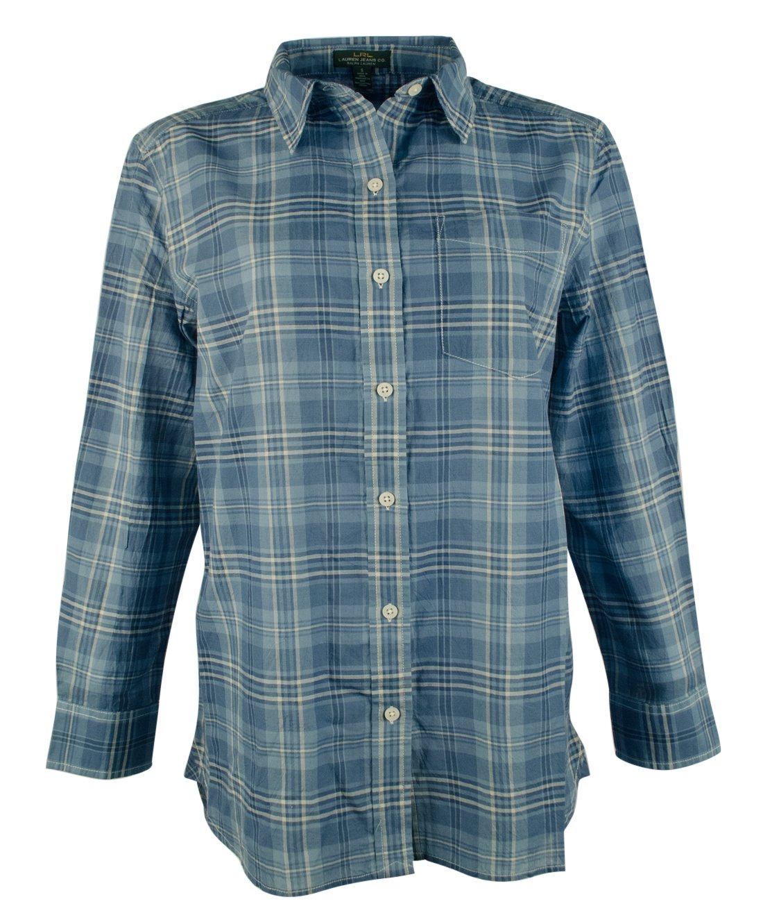 Stylish Women's Plaid Long Sleeve Button-Down Shirt - Blue - Perfect for Office, Casual Wear & Fall Fashion