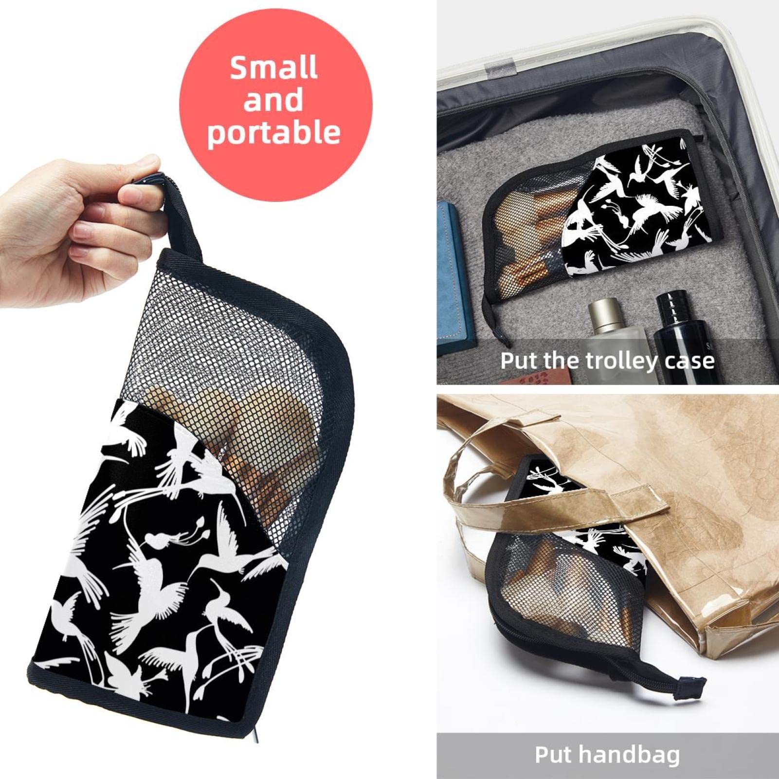 Premium 12-Slot Makeup Brush Organizer Bag - Black & White Bird Silhouette Design, Portable Travel Makeup Brush Holder Case for Professional Artists & Beauty Enthusiasts - Perfect for Home Vanity, Travel & Salon Use