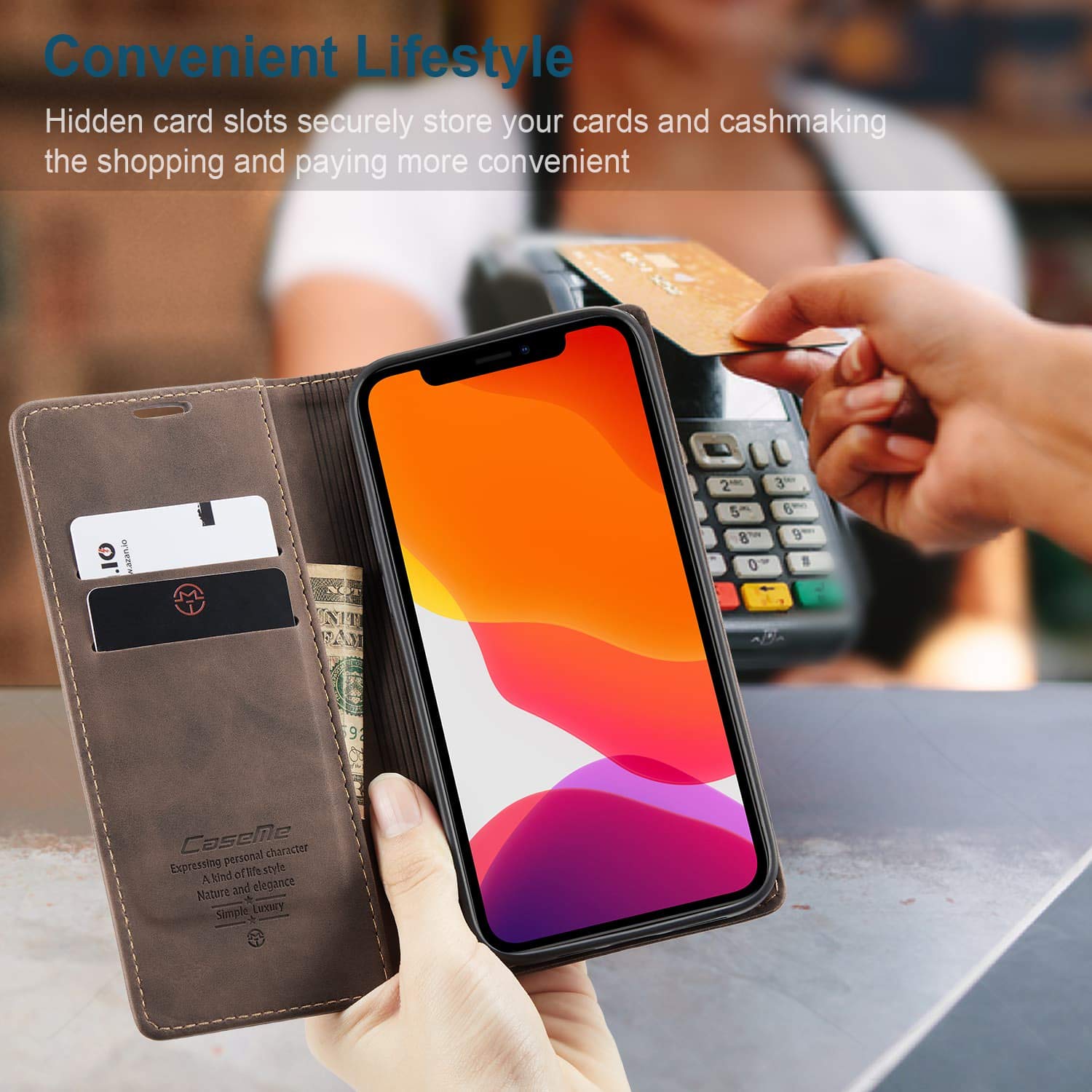 Premium Leather Wallet Case for iPhone 12 Pro Max (6.7 inch, 2020) - Flip Cover with Magnetic Closure & Credit Card Slots | Coffee Brown | Business & Travel Protection