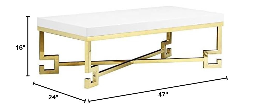 Sophia Modern White Lacquer & Gold Stainless Steel Coffee Table - Perfect for Living Room, Lounge & Contemporary Home Decor