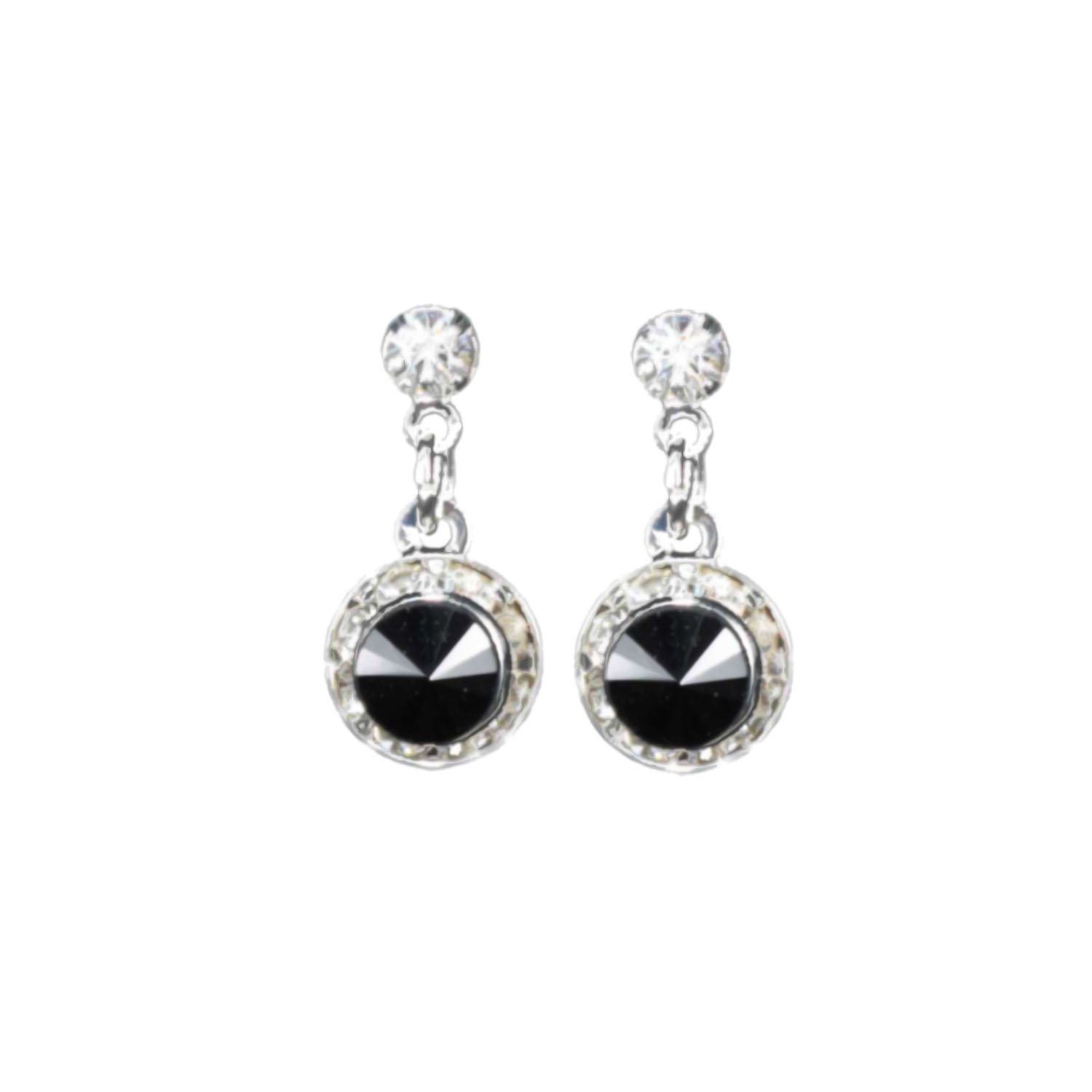 Sterling Silver Plated Jet Rhondelle Dangle Earrings for Women - Elegant Boho Chic Jewelry for Parties, Weddings & Everyday Wear