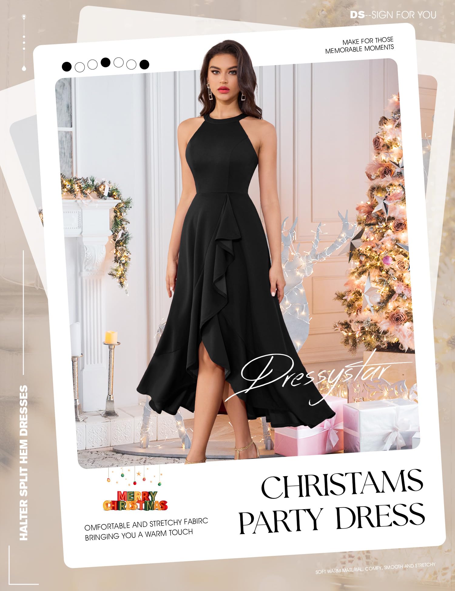Elegant Women's Halter Neck Split Hem Long Party Dress - Formal Prom, Cocktail & Wedding Guest Maxi Dress for Special Occasions & Evening Events
