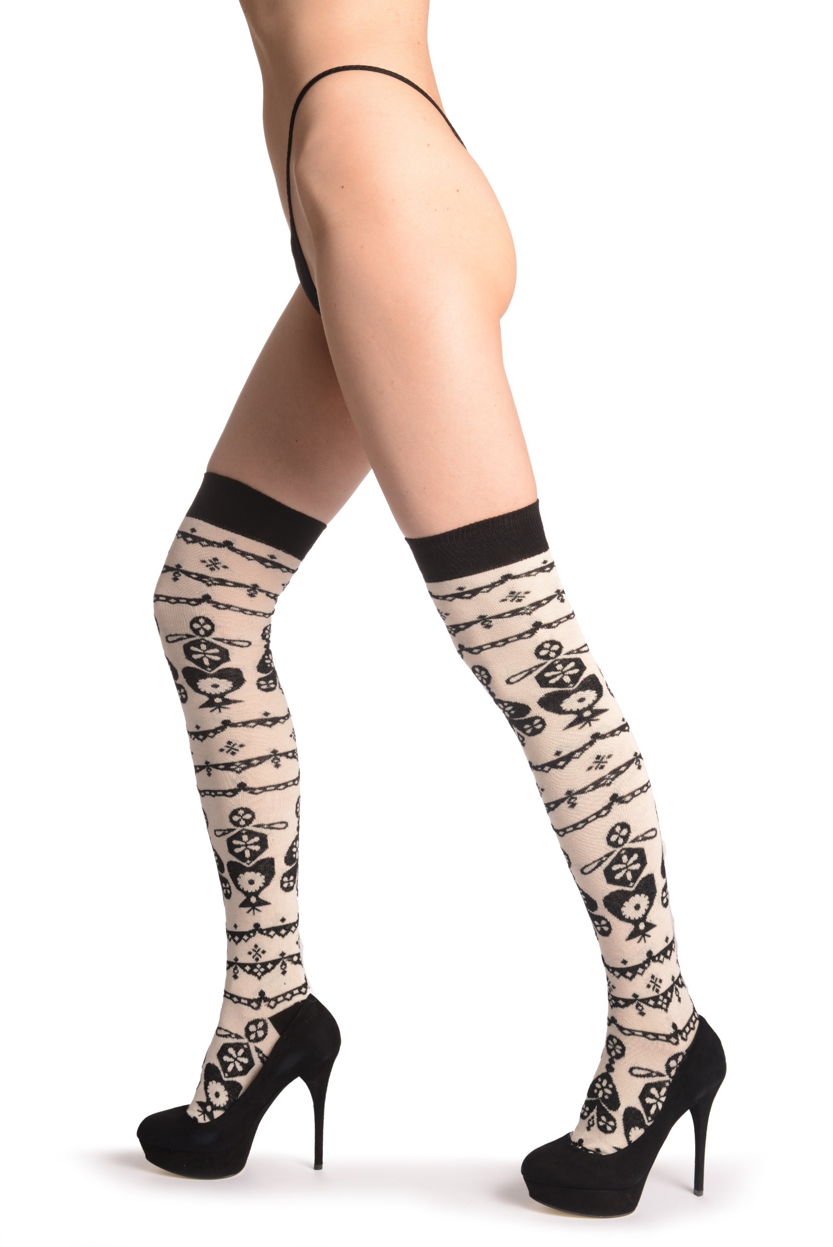 LissKiss Fairisle Christmas Tree Over The Knee Socks - Holiday Knit Thigh High Stockings for Women - Perfect for Christmas Parties, Winter Outfits & Cozy Home Decor