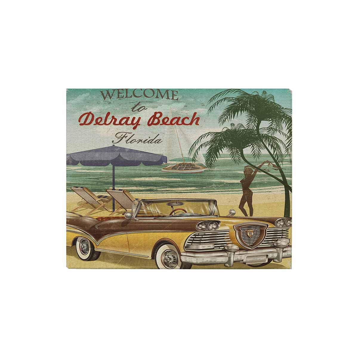 Vintage Delray Beach Florida Retro Poster - Wood Framed Beach Canvas Wall Art Decor (20