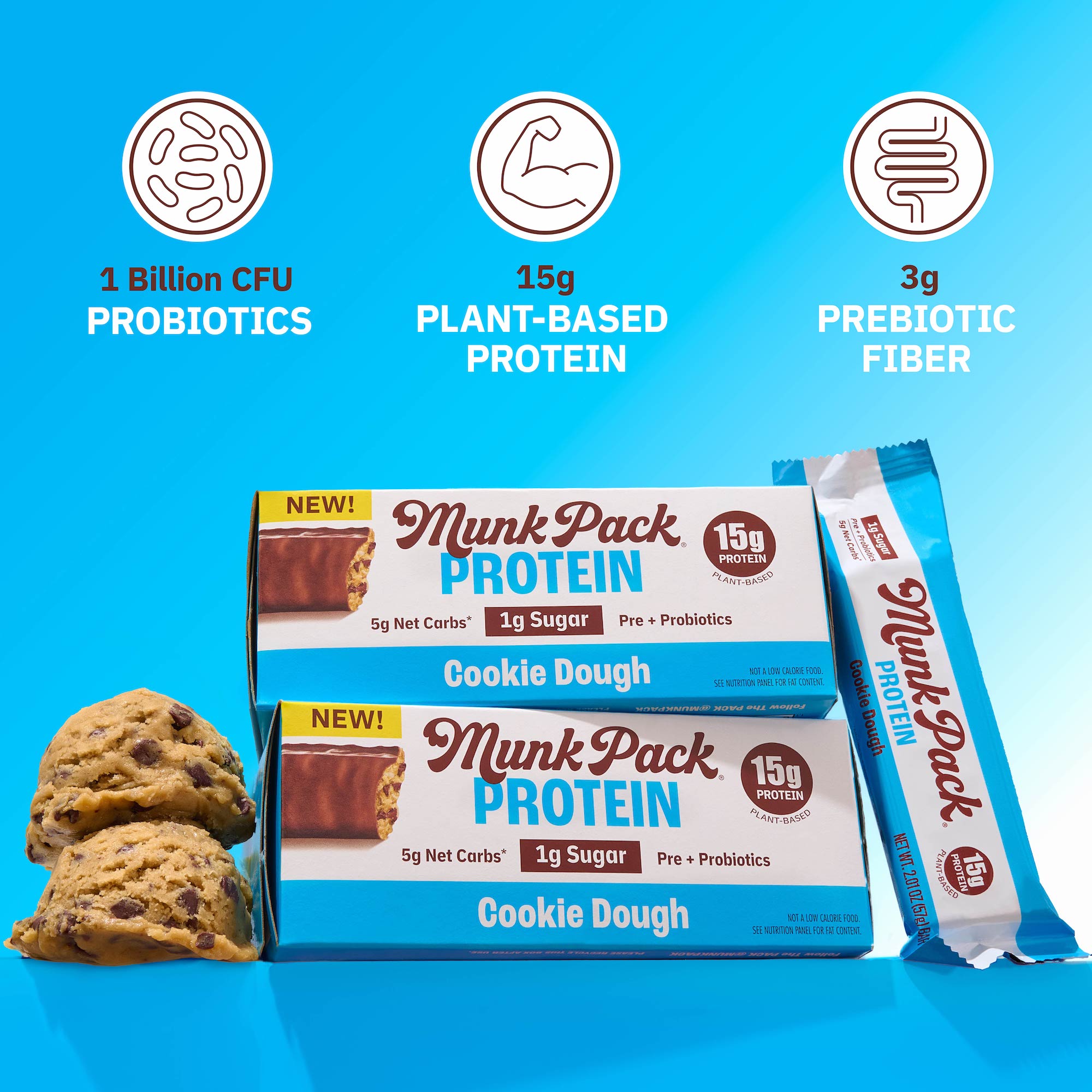 Cookie Dough Probiotic Protein Bar - 12 Pack | High Protein Snack for Weight Loss & Gut Health | Perfect for Gym, Hiking & On-the-Go Nutrition