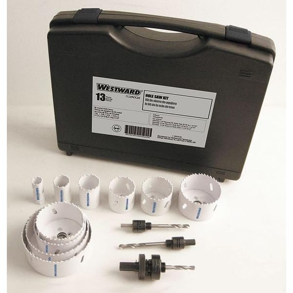 Westward Hole Saw Kit for Electricians - 13 Piece Set with 29VX20-1 Saws | Professional Metal & Wood Cutting Tools for Electrical Work & DIY Projects
