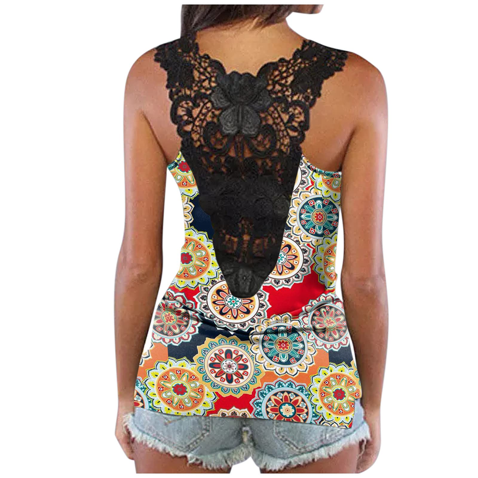 FMCHICO Women's Boho Floral Print V-Neck Cami Top - Loose Fit Sleeveless Tank for Summer, Beach, Music Festival & Casual Outfits
