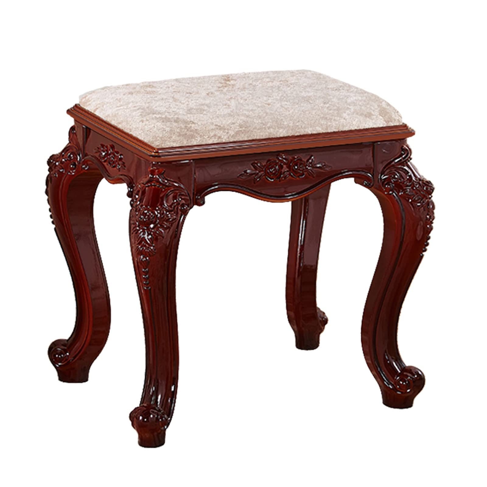 Pink European Style Vanity Stool with Padded Seat - Makeup Chair for Bathroom & Dressing Room, Elegant Piano Bench for Bedroom Decor - Big Size Comfortable Vanity Seat for Women & Girls
