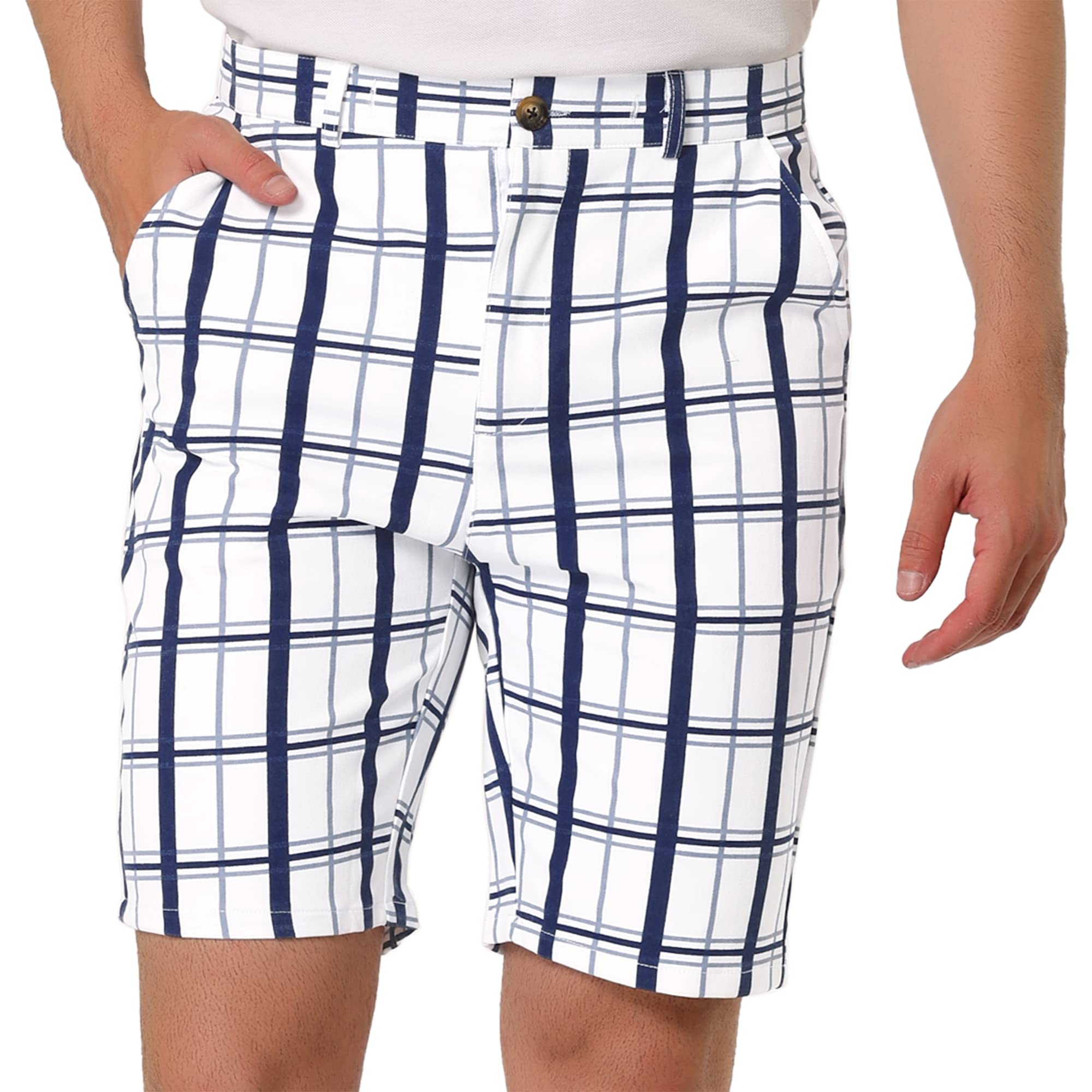 Lars Amadeus Men's Checkered Plaid Dress Shorts - Flat Front, Regular Fit Casual Summer Shorts for Outdoor Activities & Beach Vacations
