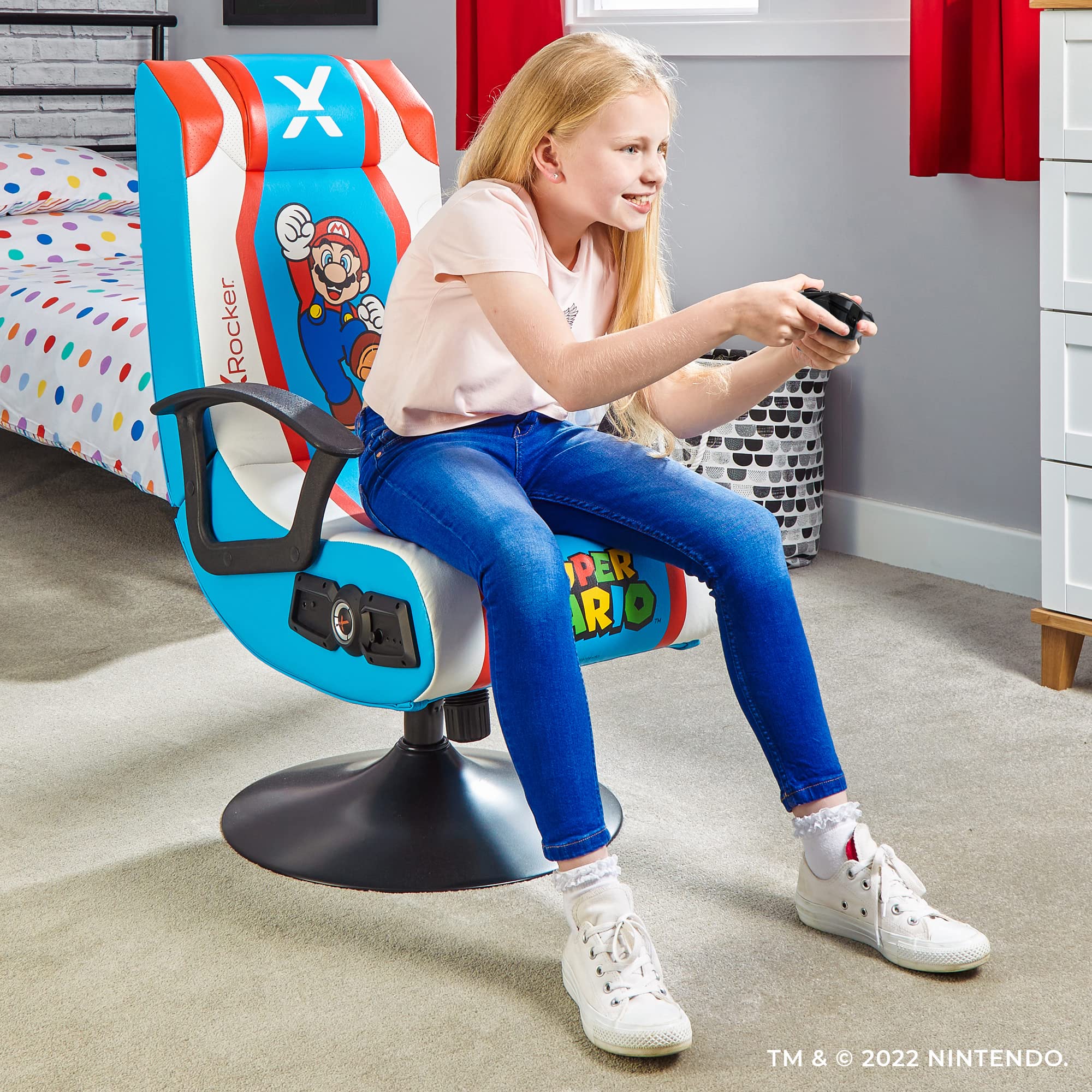 X Rocker Nintendo Video Gaming Chair for Kids 5-17 - Ergonomic Floor Rocker with Mario, Bowser, Peach, Luigi & Yoshi Designs - Perfect Gaming Gift for Teens, Boys & Girls - Ideal for Bedrooms, Game Rooms & Birthday Presents