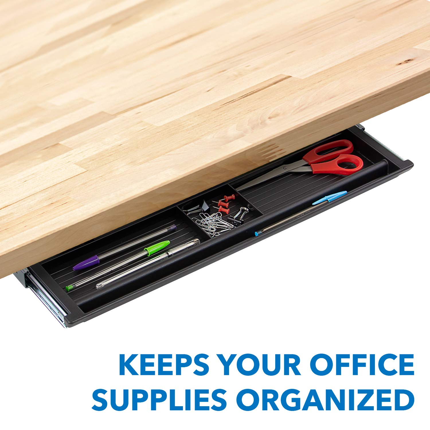 Mount-It! 21.2 Inch Wide Under Desk Pencil Drawer - Slide Out Office Organizer Tray for Pens, Pencils & Supplies, Black - Perfect for Home Office & Workspace Organization