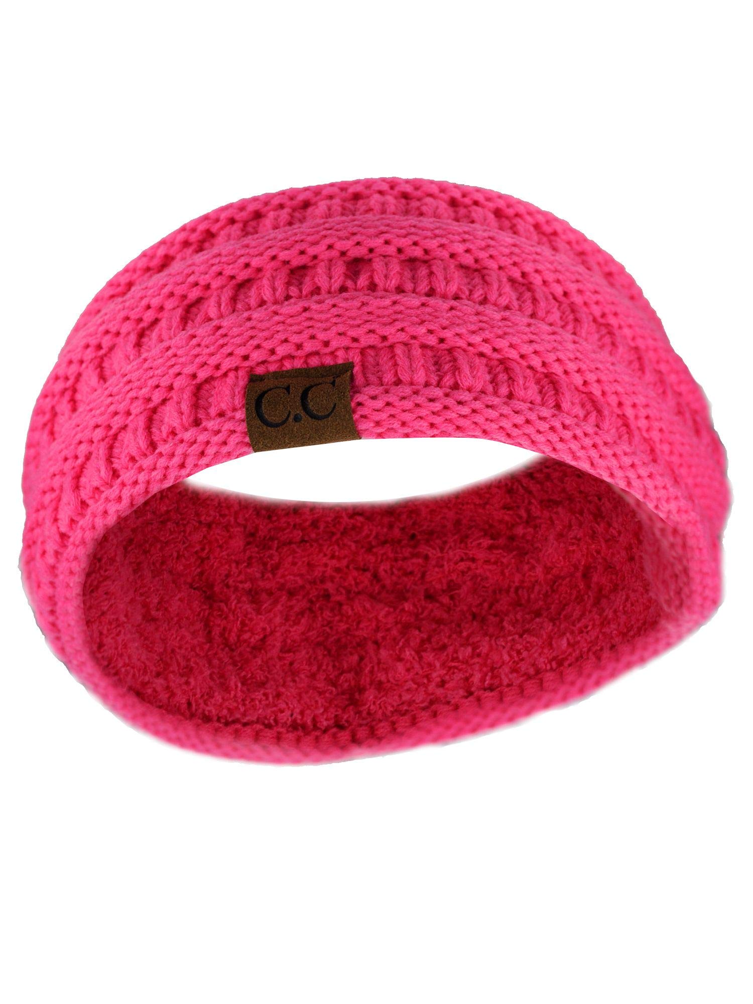 C.C Soft Stretch Winter Warm Cable Knit Fuzzy Lined Ear Warmer Headband for Women & Men - Cozy Cold Weather Accessory for Skiing, Running, and Outdoor Activities