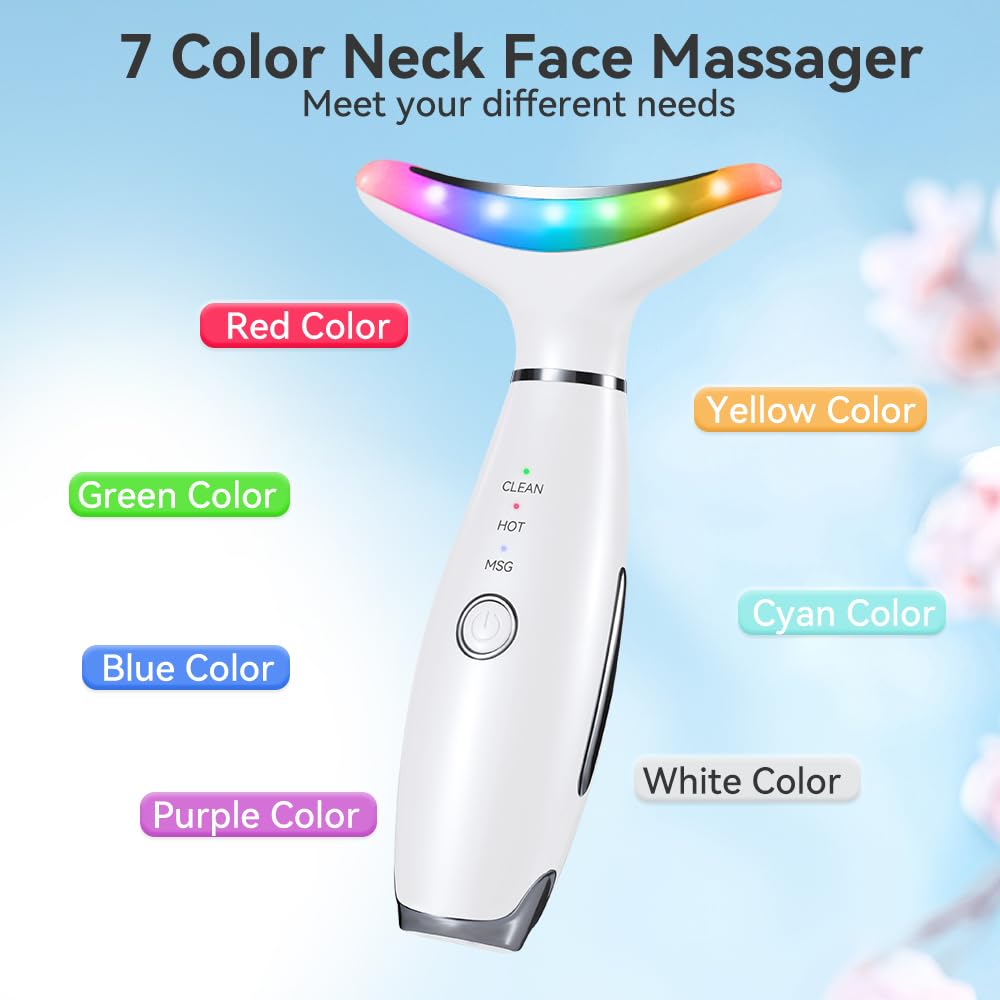 7-Color Neck & Face Massager with Heat & Vibration - Skin Care & Face Sculpting Tool for Home Spa & Relaxation - Perfect for Anti-Aging & Stress Relief - White