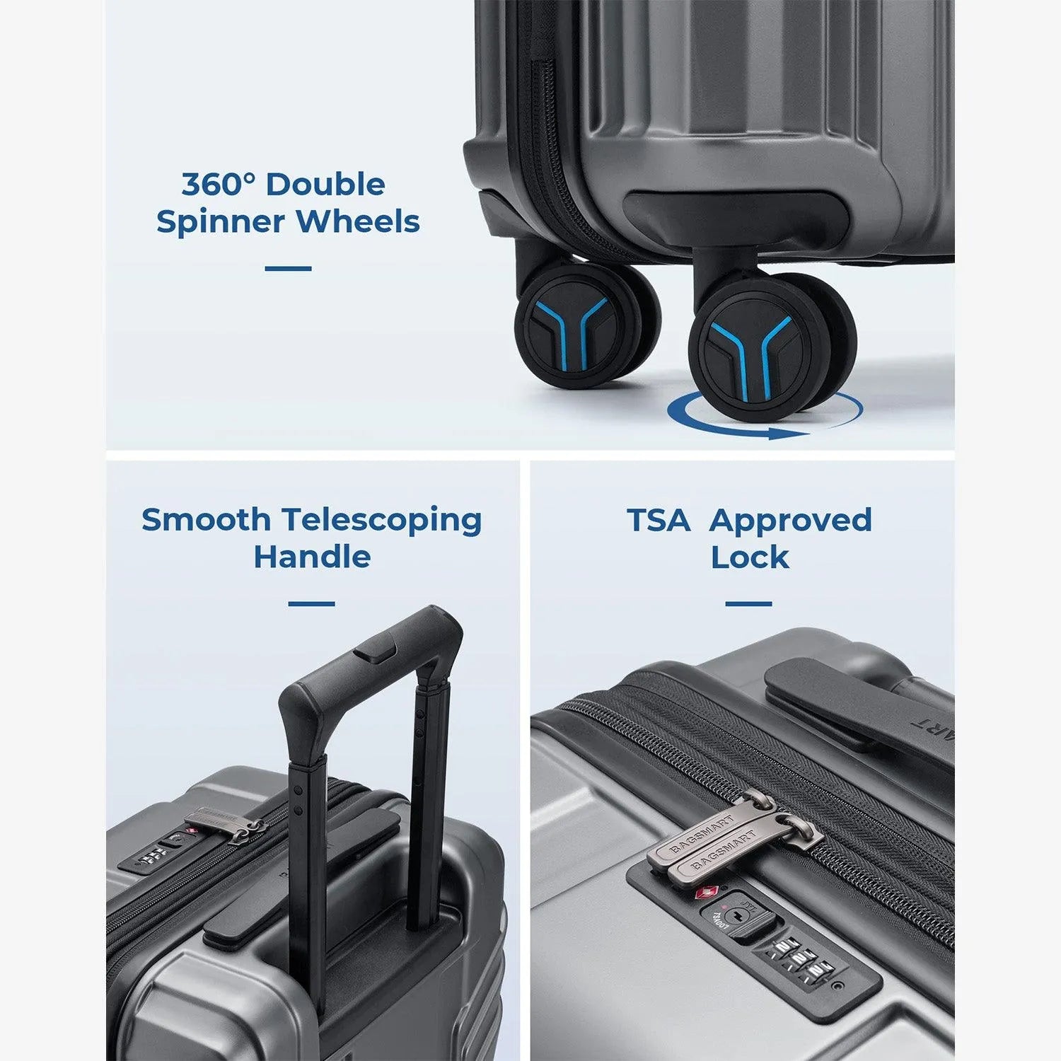 Jetsetter 20 Inch Expandable PC Hard Shell Spinner Luggage - Lightweight Carry-On Suitcase for Air Travel, Business Trips & Weekend Getaways