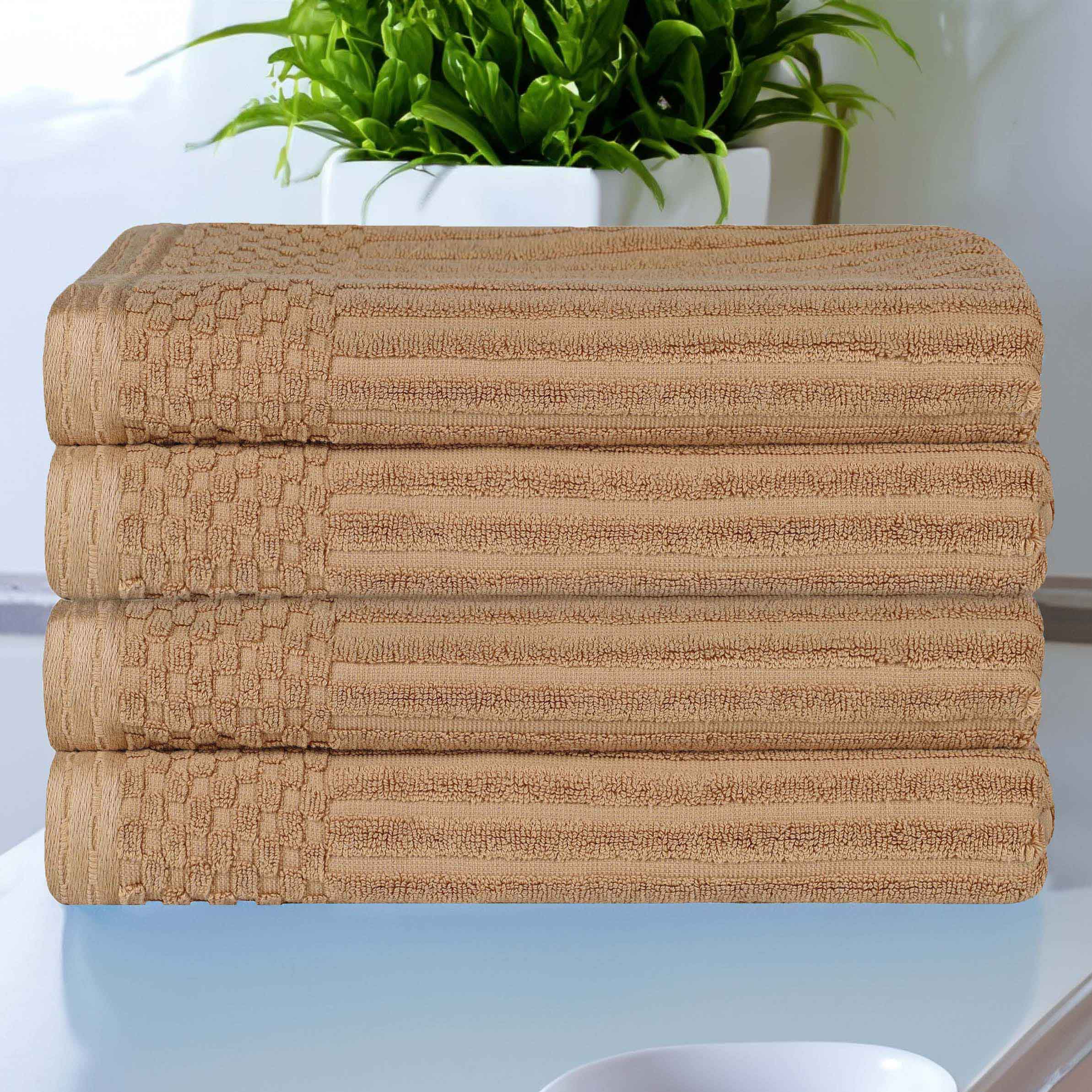 Premium Soho Ribbed Textured Cotton Bath Towels - Ultra Absorbent, Soft & Quick-Drying - Set of 4 (White) - Luxury Spa, Bathroom & Beach Essentials for Home & Travel