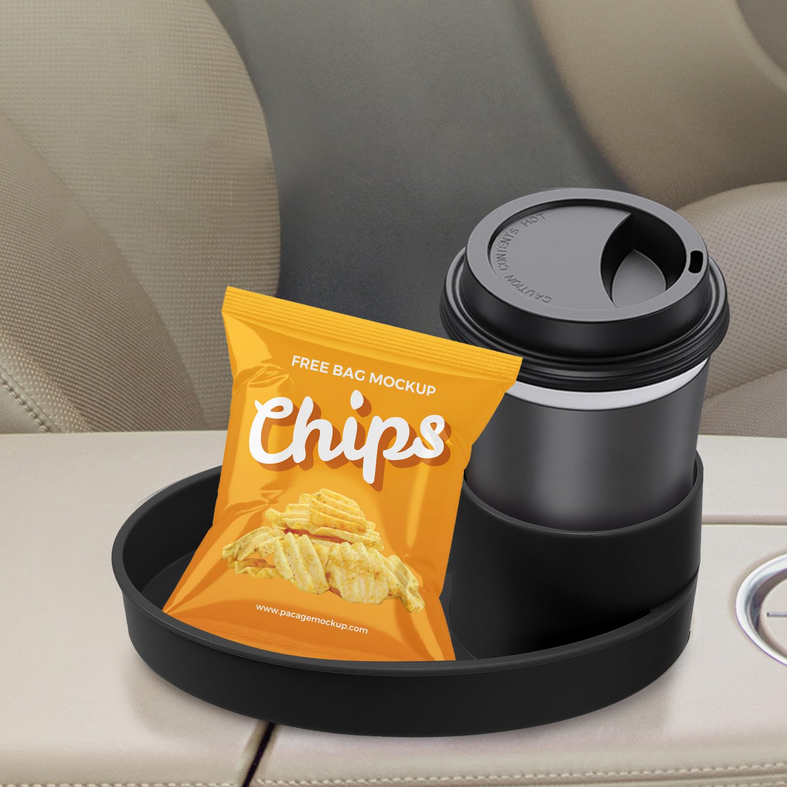 Drolasa Kids Car Seat Snack Tray with Cup Holder - Black Travel Organizer for Snacks, Drinks & Toys | Perfect for Road Trips, Long Drives & Family Vacations