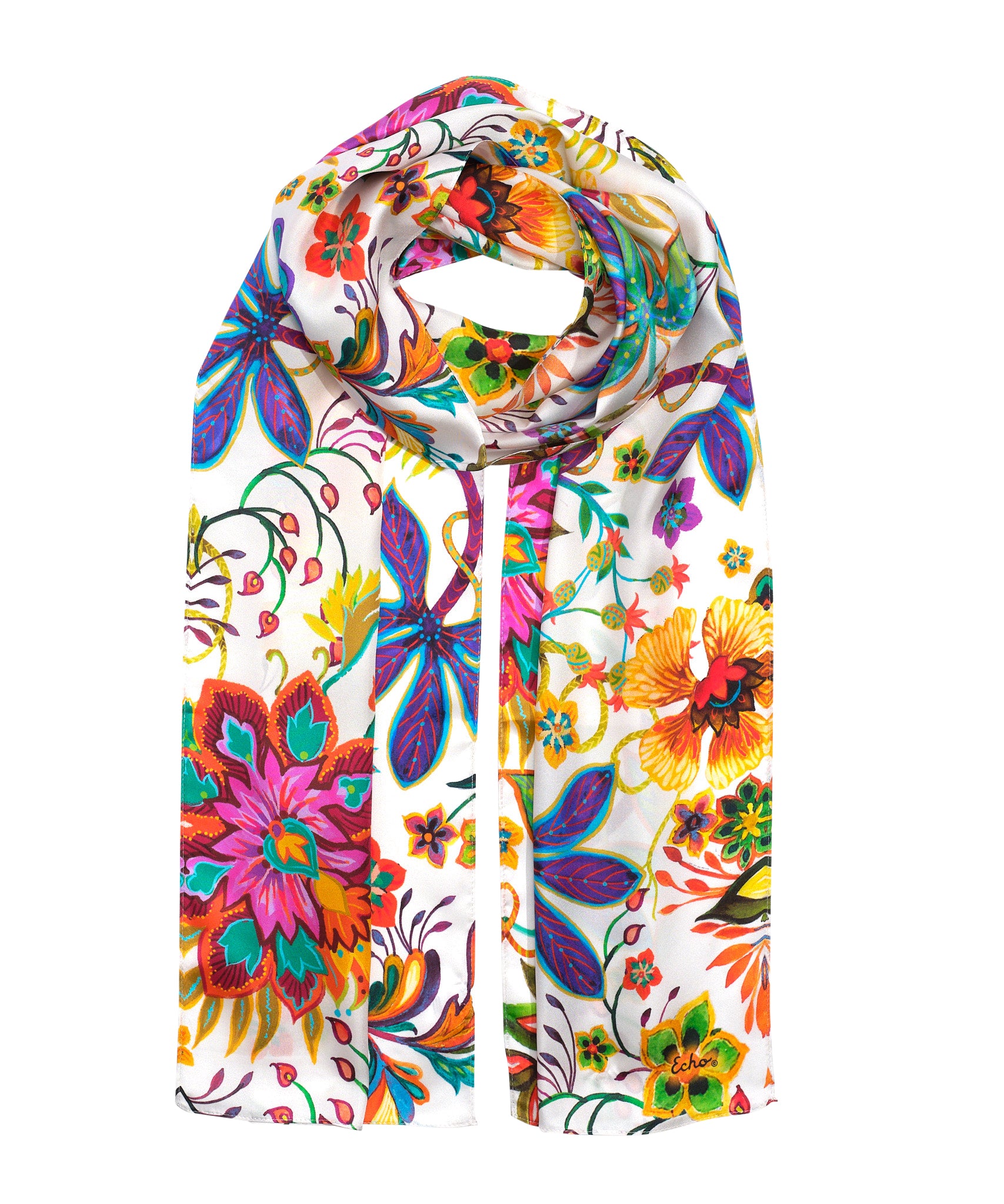 Elegant Floral Silk Scarf - Luxury Oblong Shawl for Women | Perfect for Weddings, Parties & Special Occasions