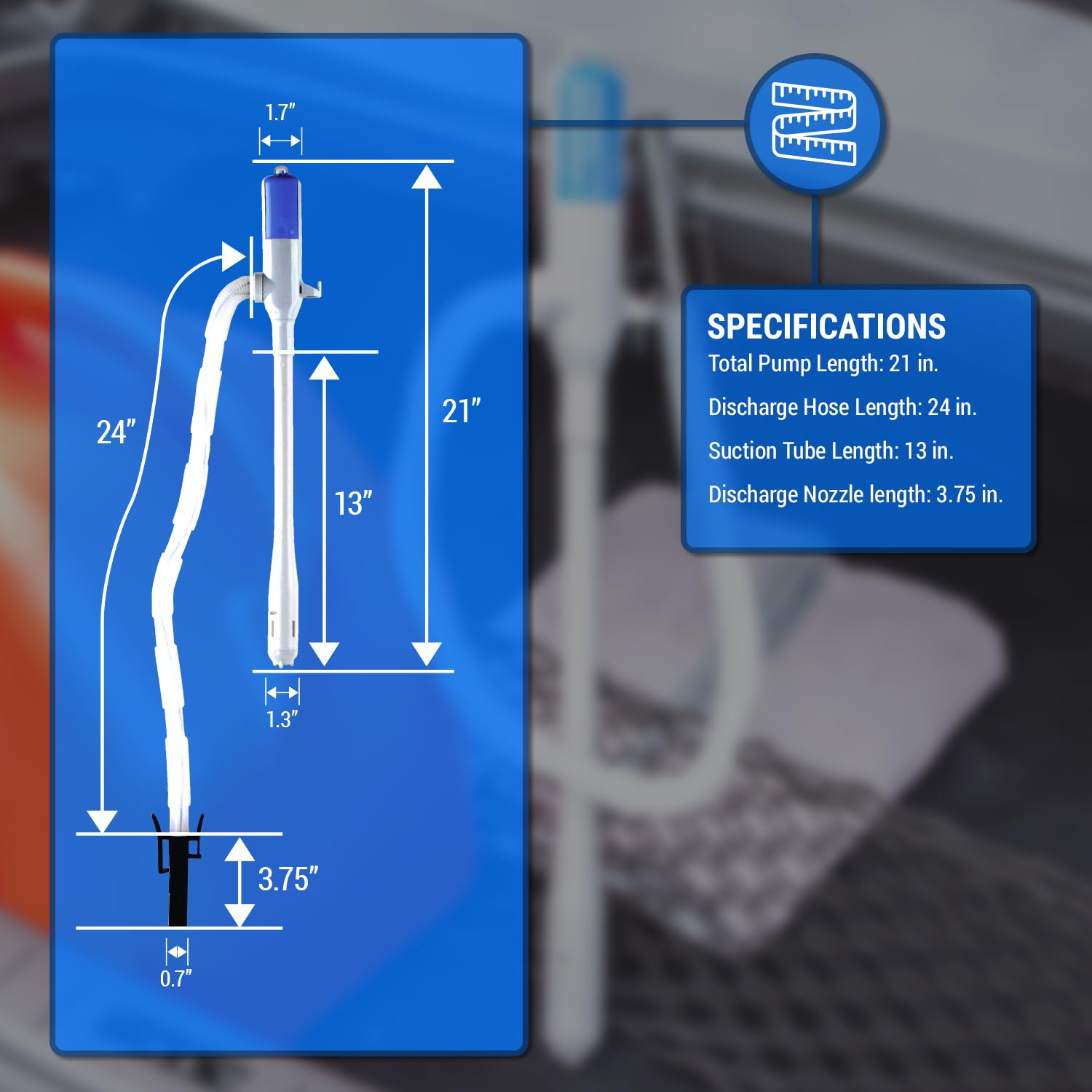 TERA PUMP TRHA03 Portable Battery Powered Transfer Pump for Water, Diesel, Gas - 9L/Min Flow Rate with Auto Stop & Leak Prevention System, Buzzer Alarm (2 AA Batteries Not Included) - Ideal for Draining Sinks, Tubs, Boats, RV Tanks and Emergency Fuel Transfer