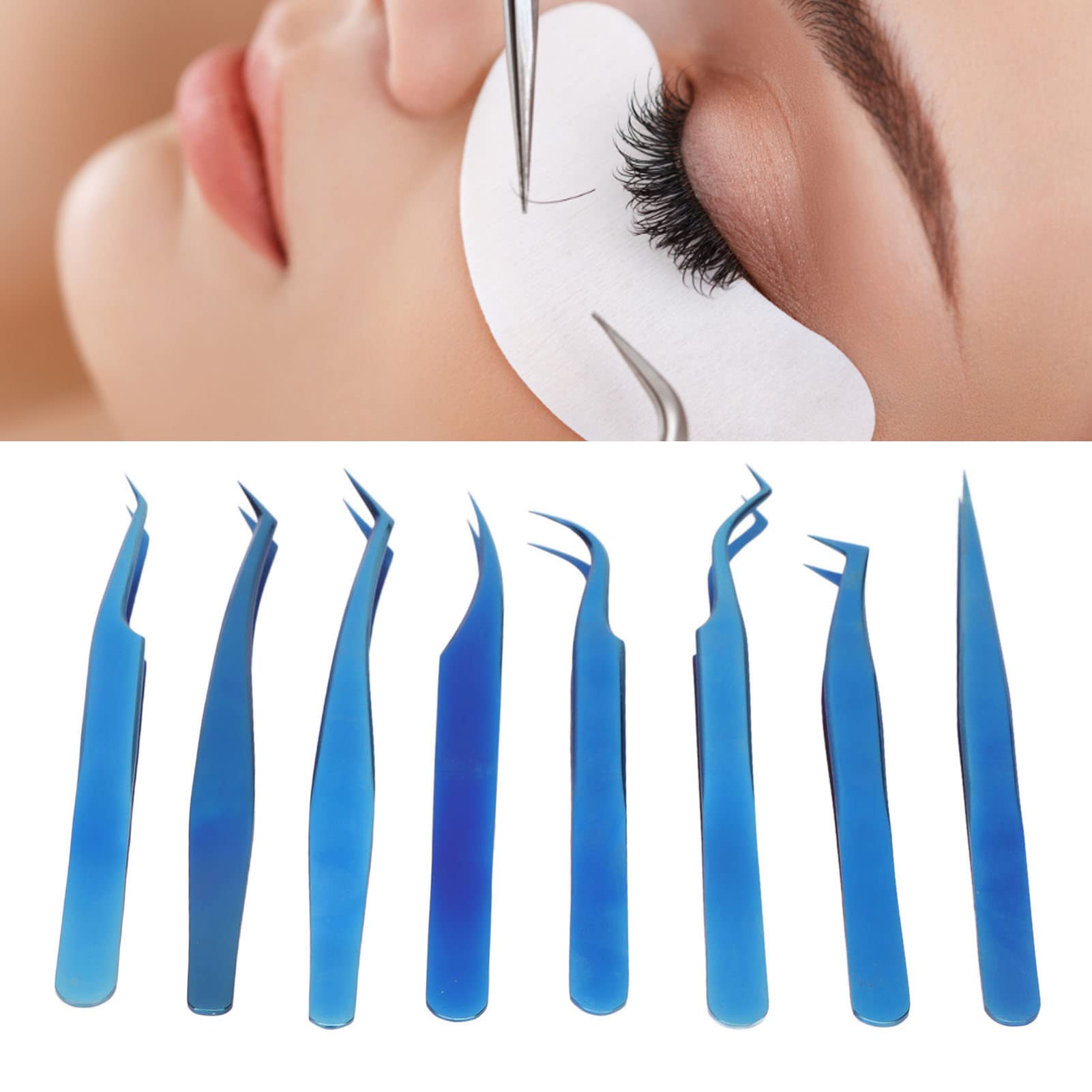 Professional 8PCS Eyelash Extension Tweezers Set - Stainless Steel Straight & Curved Tip Tweezers for Perfect Lash & Eyebrow Shaping - Ideal for Salon, DIY Beauty & Professional Makeup Artists
