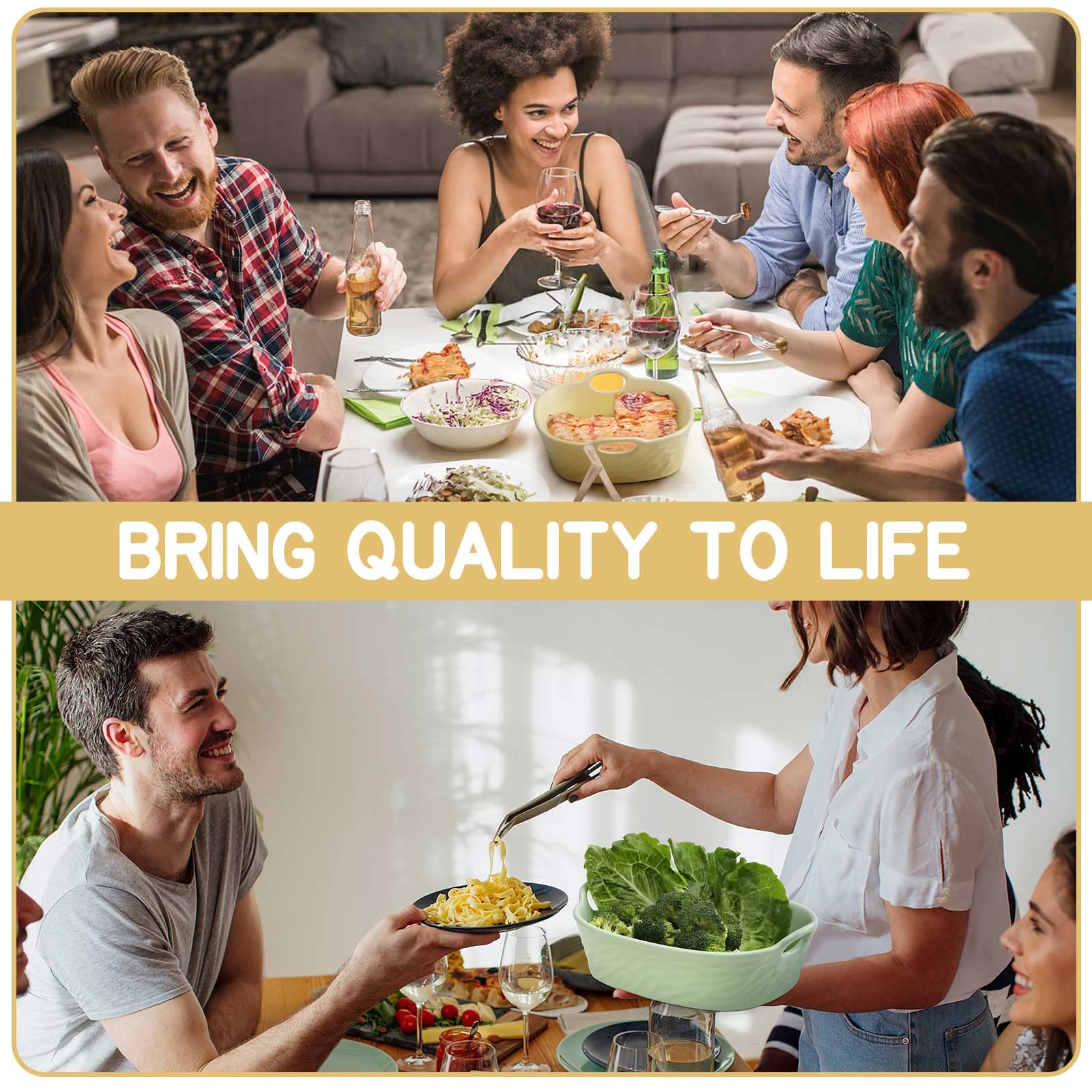 2-Pack 8.5 Inch Square Reusable Air Fryer Liners - Ceramic Non-Stick Baking Pans, Food Safe & BPA Free Air Fryer Accessories - Perfect Replacement for Silicone Liners (Yellow+Green) - Ideal for Cooking French Fries, Chicken Wings & Vegetables