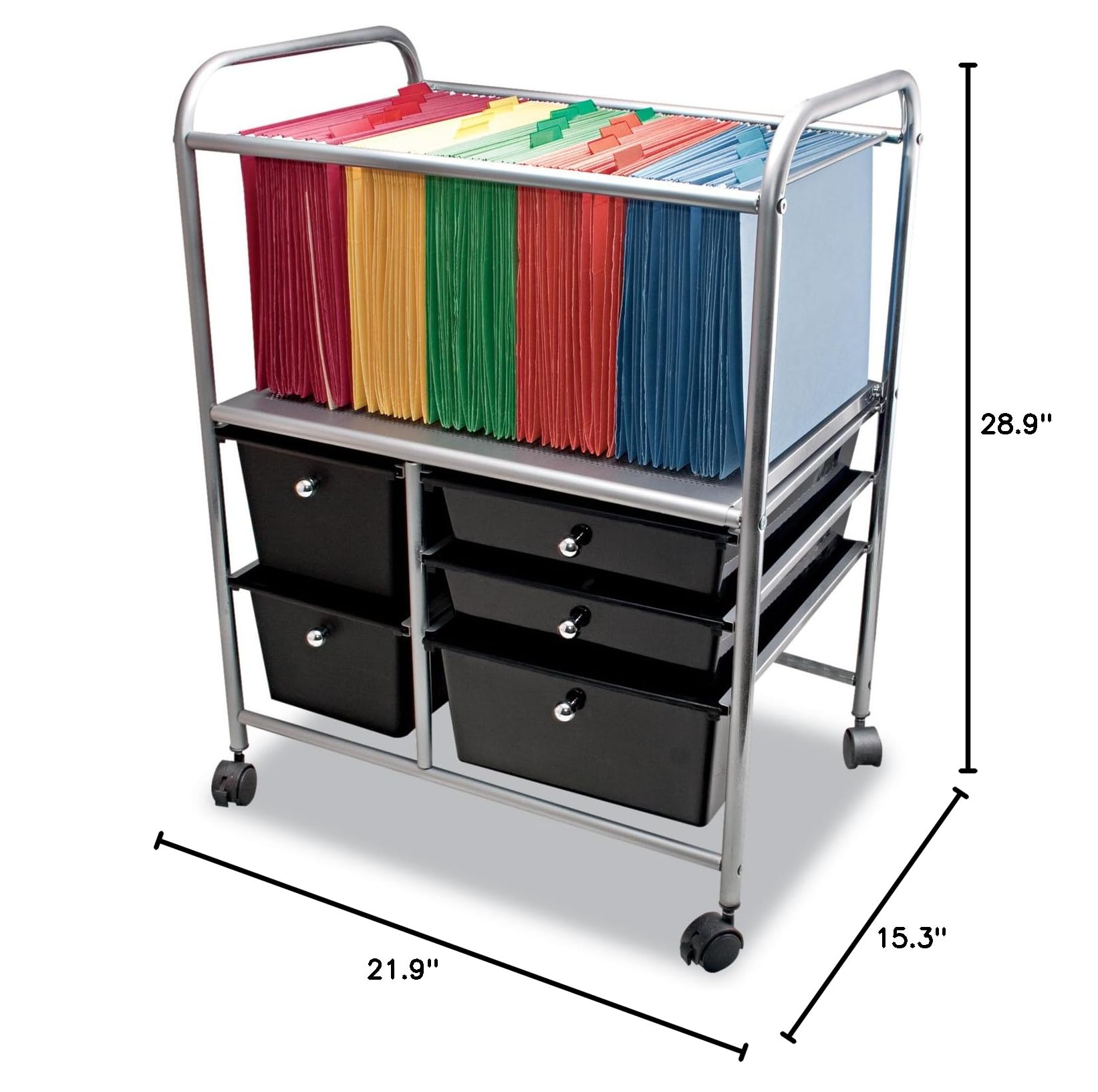 Advantus 5-Drawer File Cart - Black Office Storage for Legal/Letters