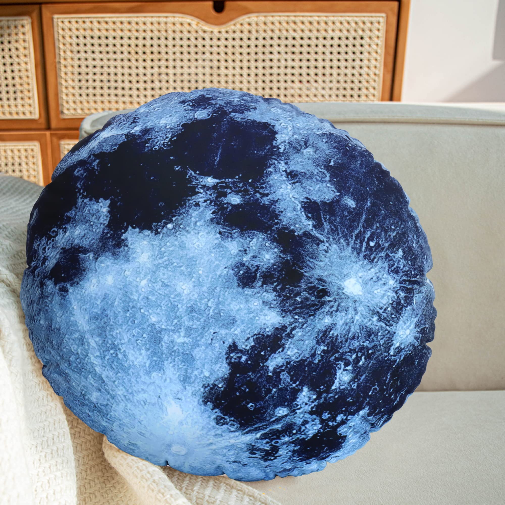 WOWMAX 3D Curve Floor Pillows - Creative Home Decor, Planet-Shaped Stuffed Throw Pillows (16x16 Inches, Black Moon) - Perfect for Living Room, Bedroom, Photo & Film Props