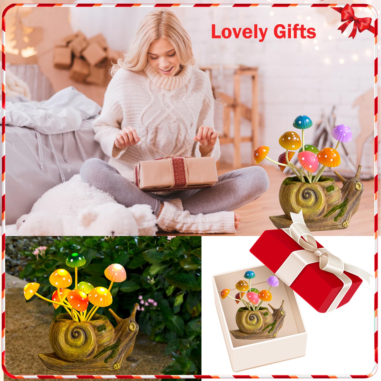 Solar Powered Outdoor Fairy Garden Lights - Snail Statue Decor for Lawn, Patio, Balcony | Waterproof LED Garden Accessories for Women, Mom, Grandma | Perfect for Easter, Housewarming Gifts & Nighttime Landscape Lighting