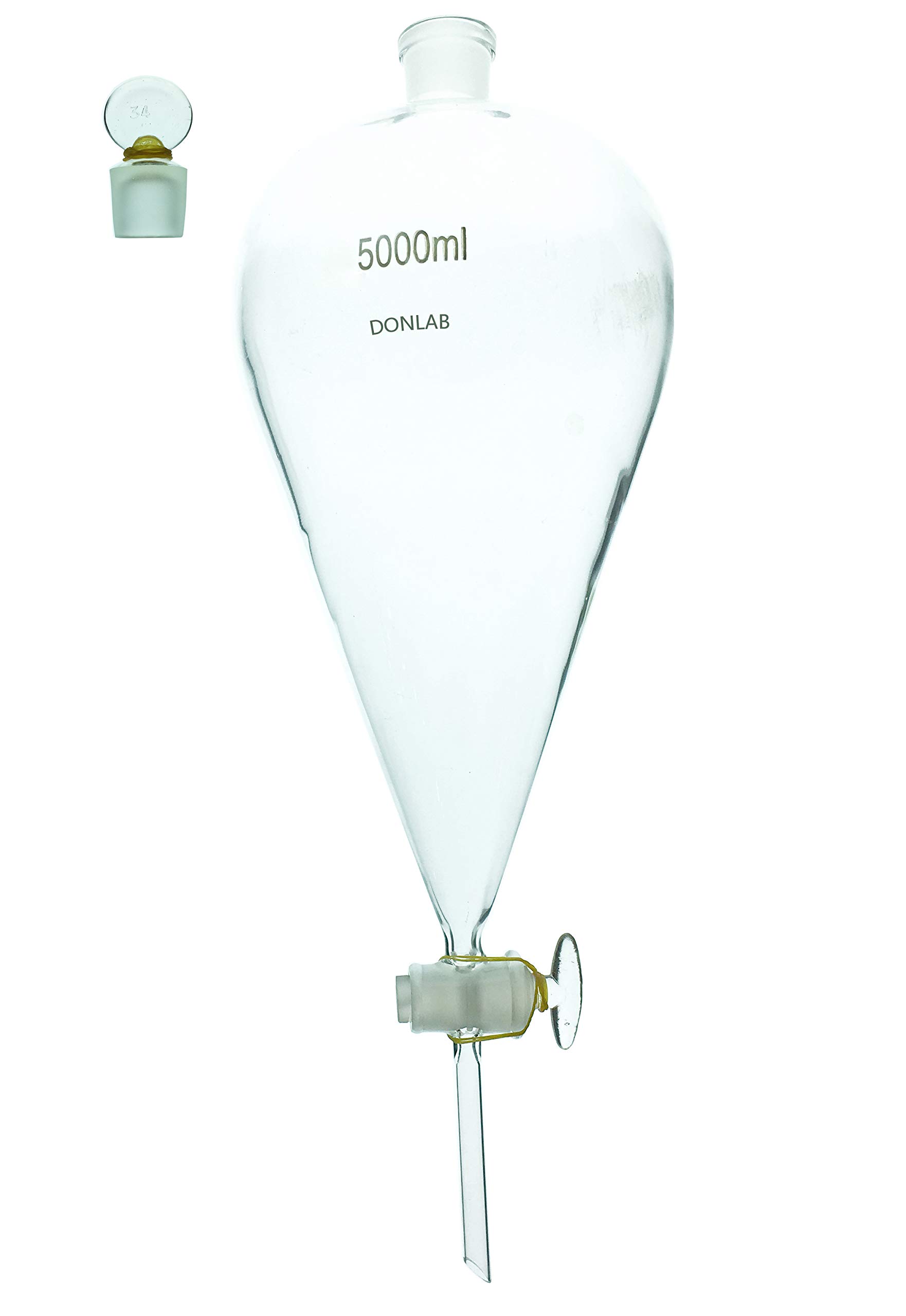 5000ml Glass Conical Separatory Funnel with Glass Stopcock - Lab Equipment for Essential Oil Extraction, Chemistry Experiments & Liquid Separation