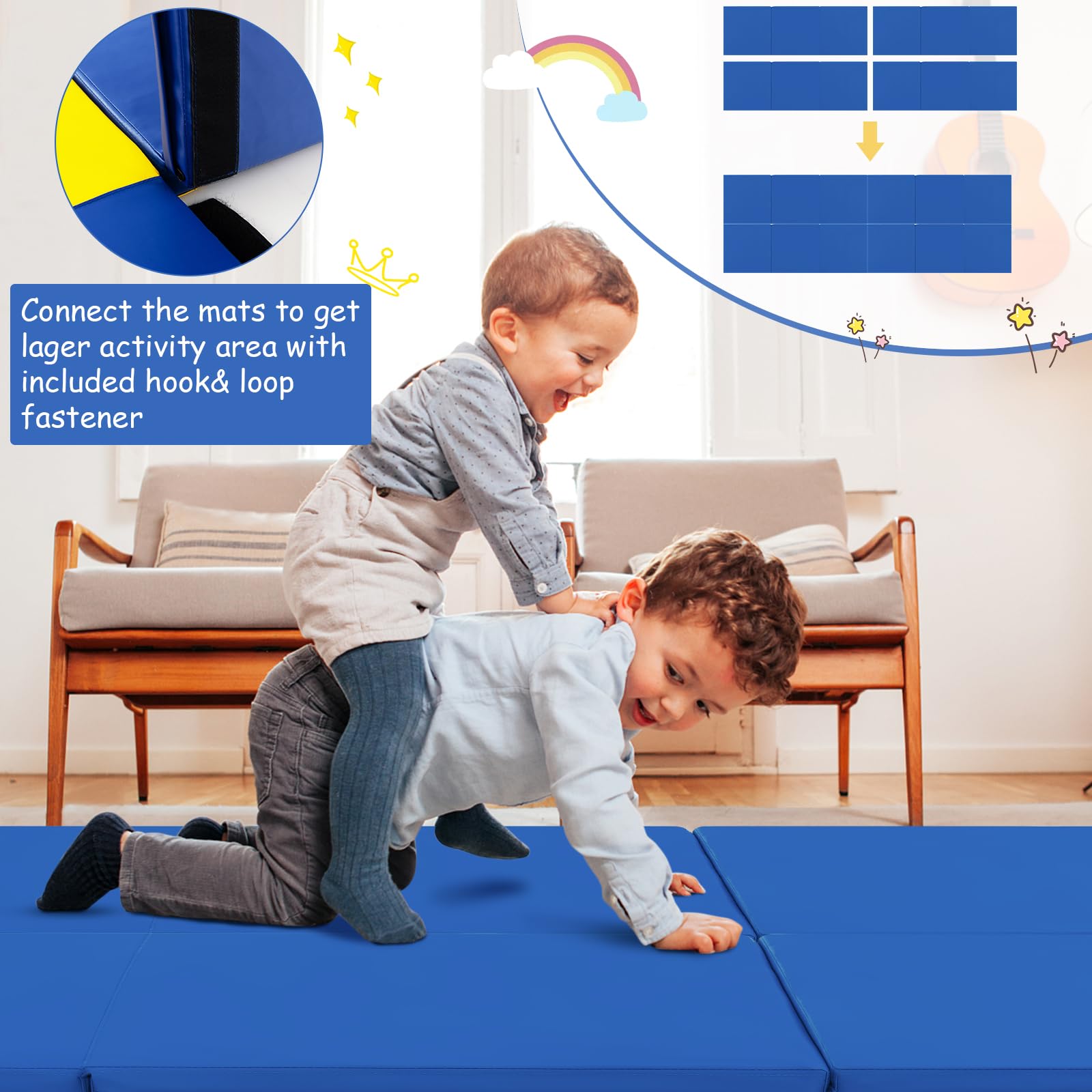 Giantex 6'x 2' Folding Gymnastics Mat - 2 Inch Thick Tumbling Mat with Hook & Loop Fastener & Carrying Handles - Portable Exercise Mat for Home Gym, Cheerleading, Yoga, Kids Play & Adult Fitness Training