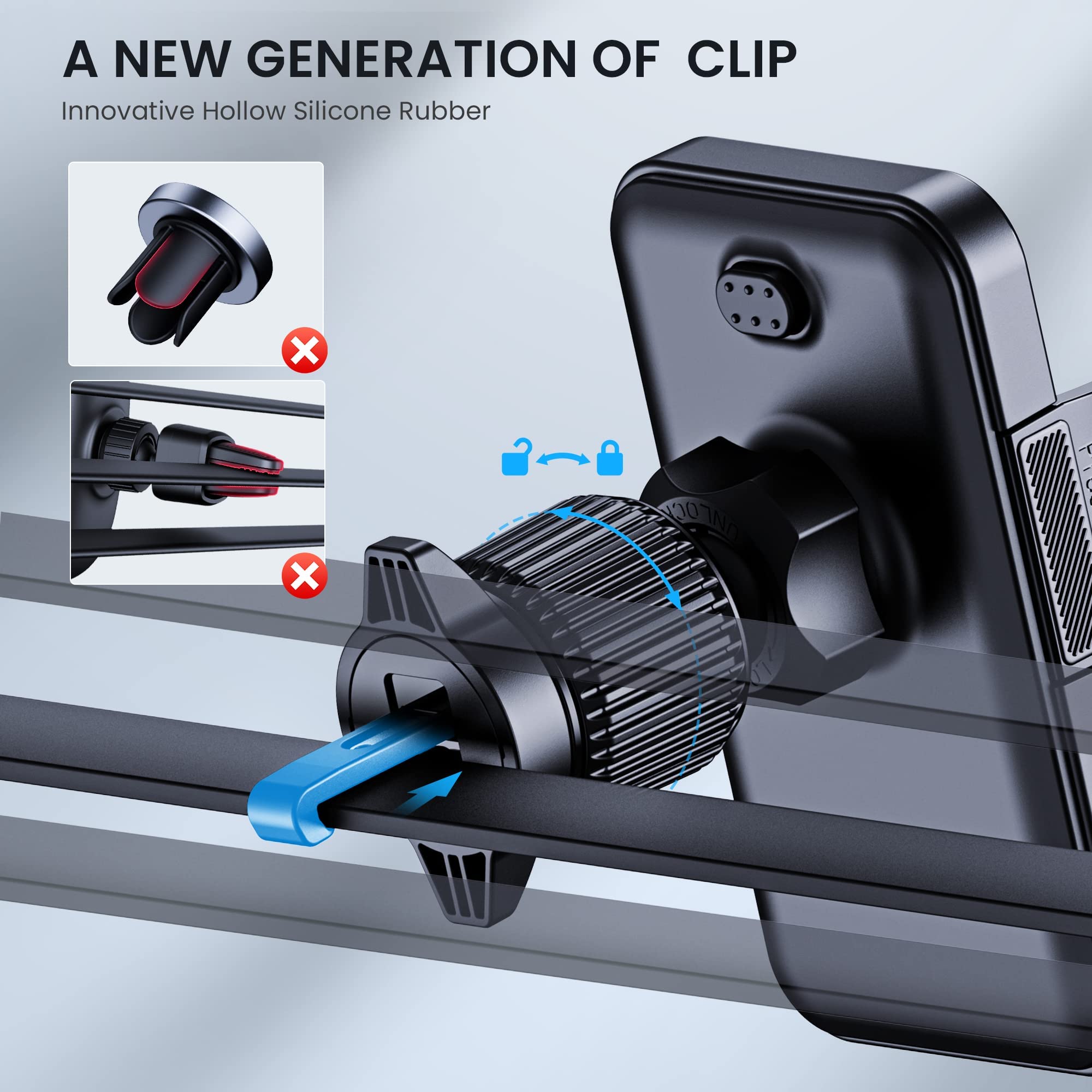 Upgraded Universal Car Air Vent Phone Mount Holder - Thick Case Friendly Hook Clip for iPhone & Android Smartphones - Perfect for Safe Driving & Hands-Free Navigation