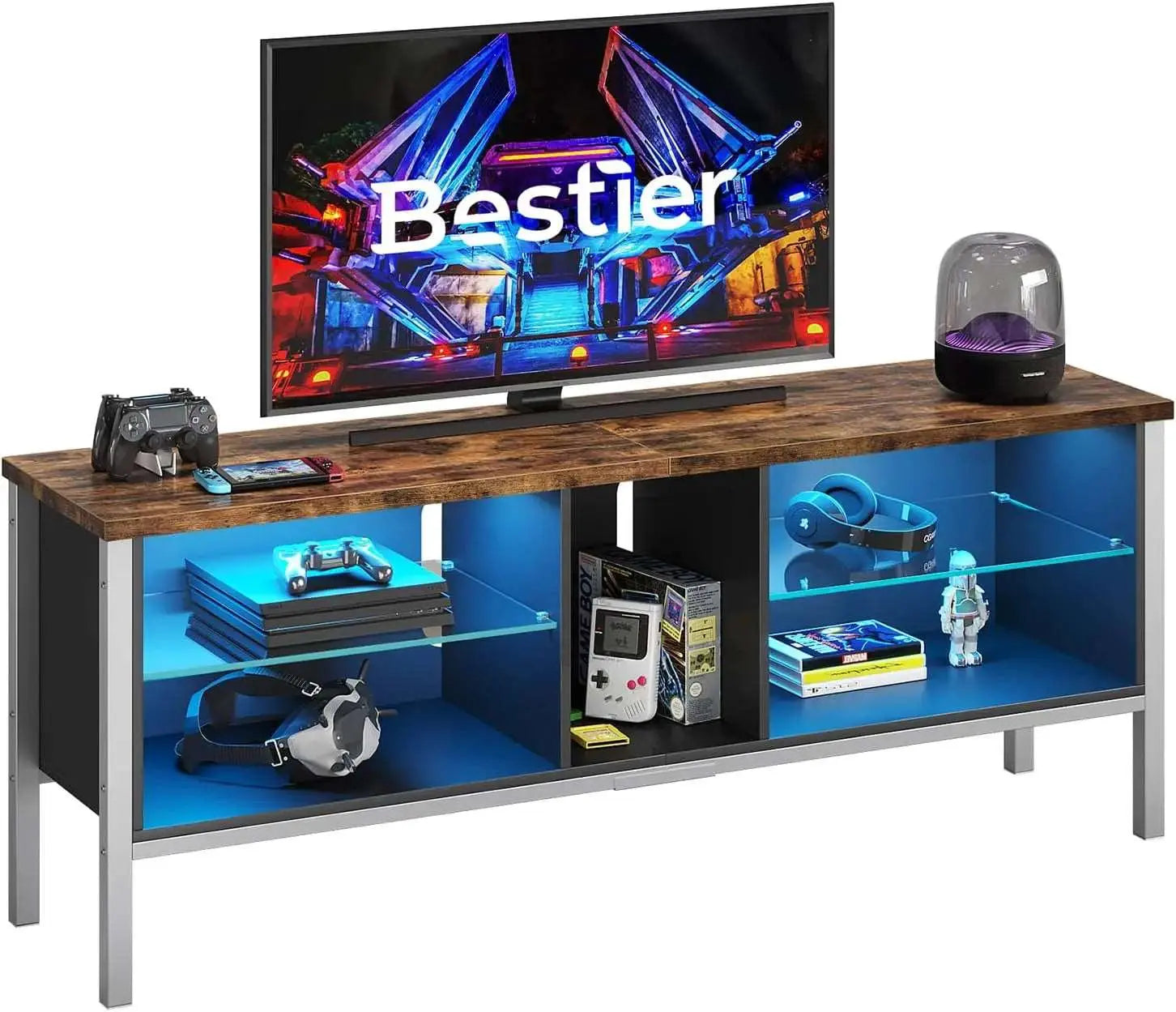 Bestier 70 Inch TV Stand for Gaming - Entertainment Center with LED Lights for PS4, Xbox & PC - Perfect for Living Room, Bedroom & Game Room Setup