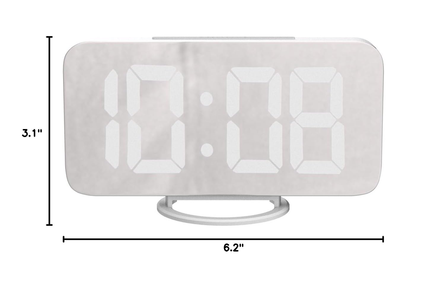 Digital Alarm Clock with LED Mirror Display - Dual USB Ports, 3-Level Brightness & Auto Dimming for Bedroom & Office | Night Mode, Easy Snooze, Modern White Decor | Perfect for Nightstands, Home Offices & Gift Giving