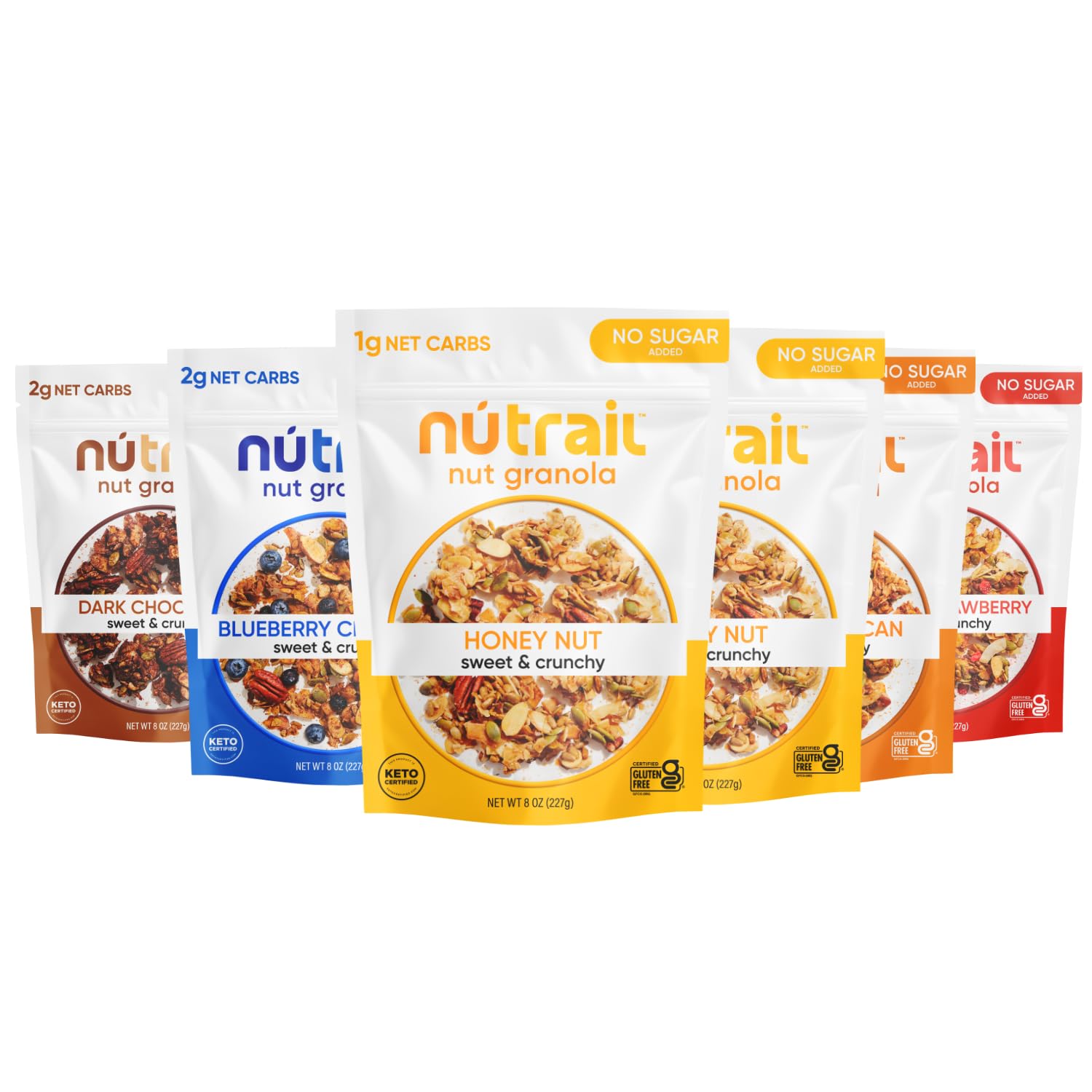 NuTrail Nut Granola Variety Pack - No Sugar Added, Gluten Free, Grain Free, Keto & Low Carb Healthy Breakfast Cereal (8 oz, 6 Count) - Perfect for On-the-Go Snacking, Office Breakfast & Keto Diet Meal Prep